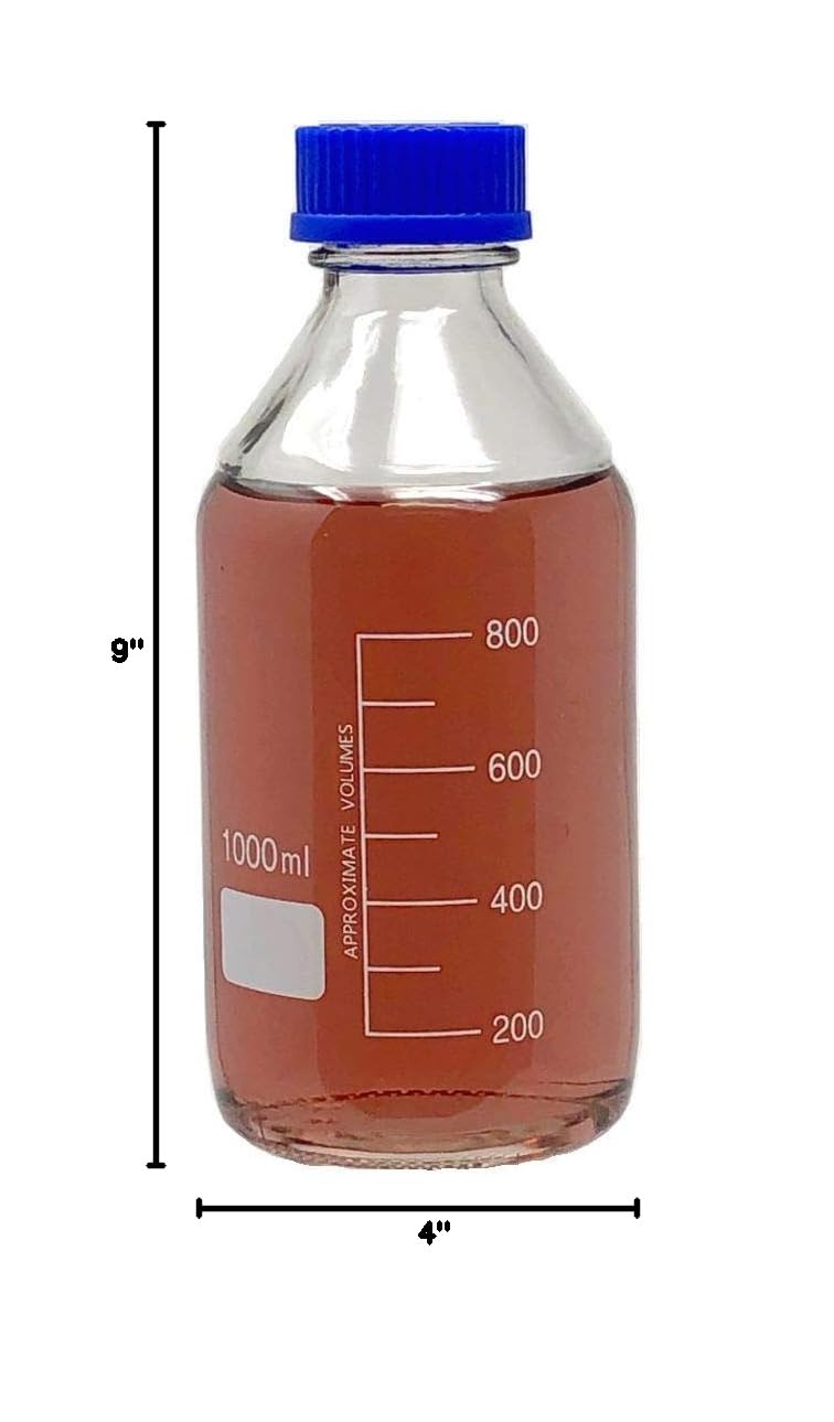 Karter Scientific 1000ml Borosilicate Glass Media Storage Bottles with GL45 Screw Cap - Case of 12 - Ideal for Laboratory, Chemical Storage & Scientific Research