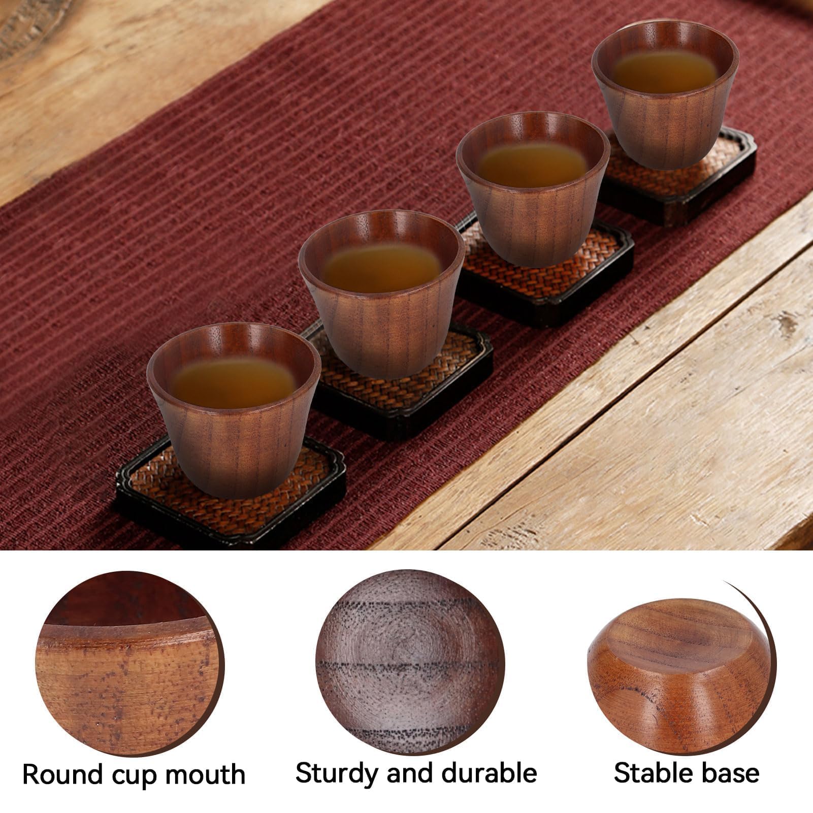 8pcs Japanese Tea Cups - Wooden Heat-Insulating 75ml Natural Wood Tea Set for Matcha, Sencha & Green Tea - Perfect for Home, Office & Tea Ceremonies