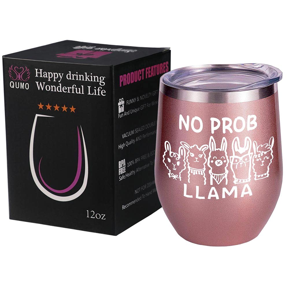 QUMO Llama-Themed Gifts for Women - Wine Glass & Mug Set - No Prob Llama Design - Perfect for Girls, Adults, Mothers Day, Christmas & Anniversary - Great for Home Decor, Parties & Cozy Nights