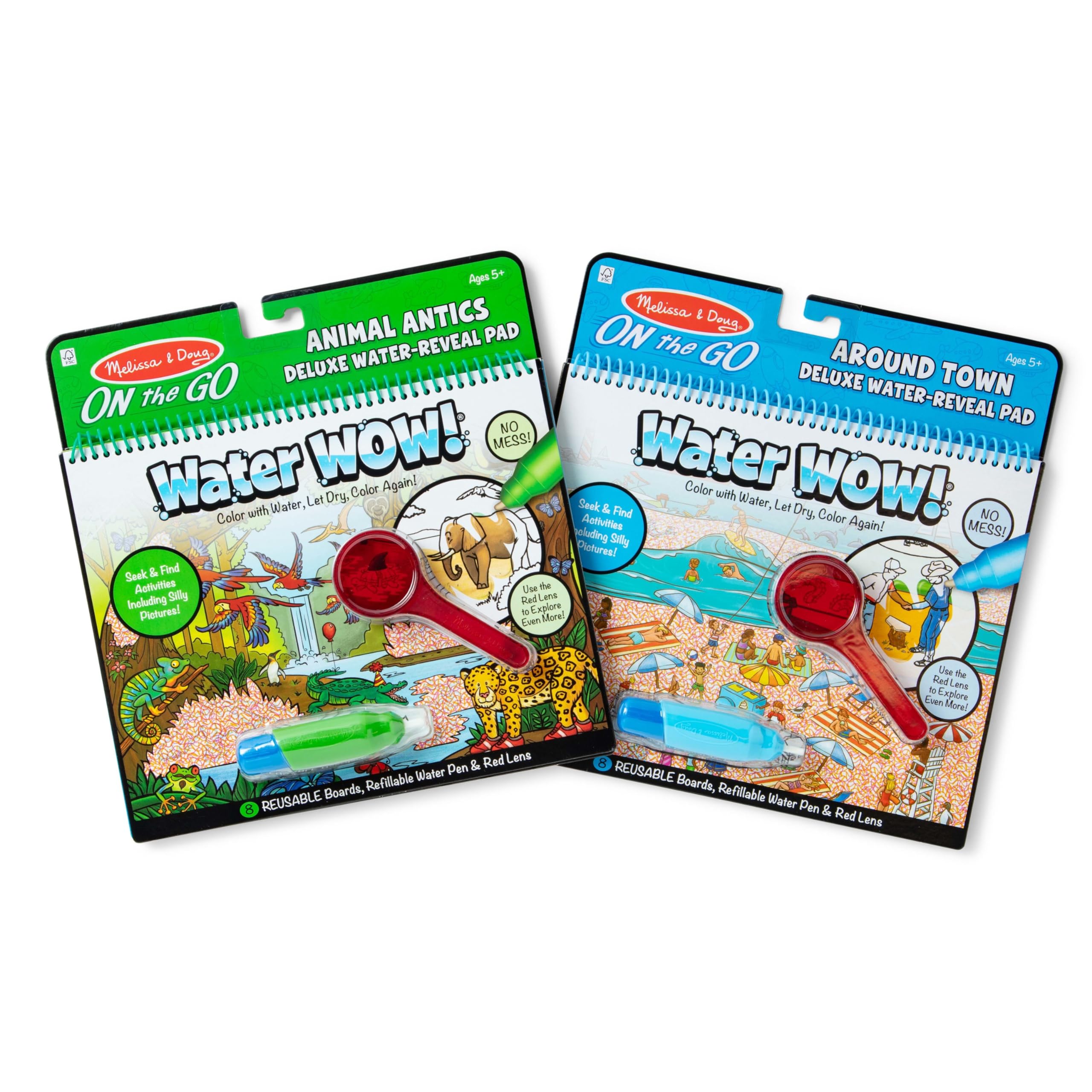 Melissa & Doug Water Wow Reusable Water Coloring Activity Pad 2-Pack – Around Town & Animal Antics | No-Mess Travel Toys for Toddlers Ages 3+ | Perfect for Road Trips, Airplane Rides & Quiet Time Play