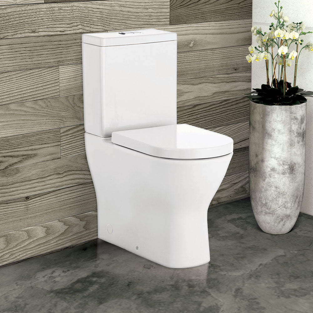 Fienza K005A Delta S Trap 90 160mm White Toilet Suite with Chrome Buttons - Perfect for Modern Bathrooms, Small Spaces & Water-Saving Homes