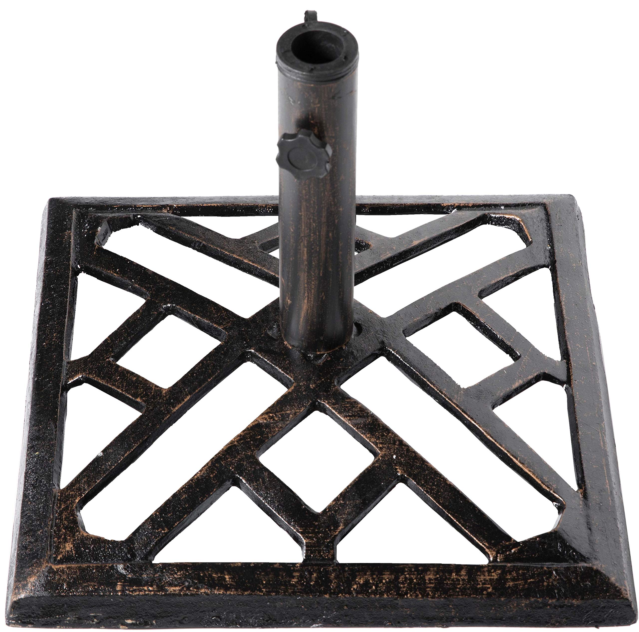 Gardenised QI003816 Heavy Duty Square Bronze Cast Iron Umbrella Base Stand - 19 lbs Weighted Outdoor Patio Umbrella Holder for Poolside, Garden, Deck, and Backyard Use