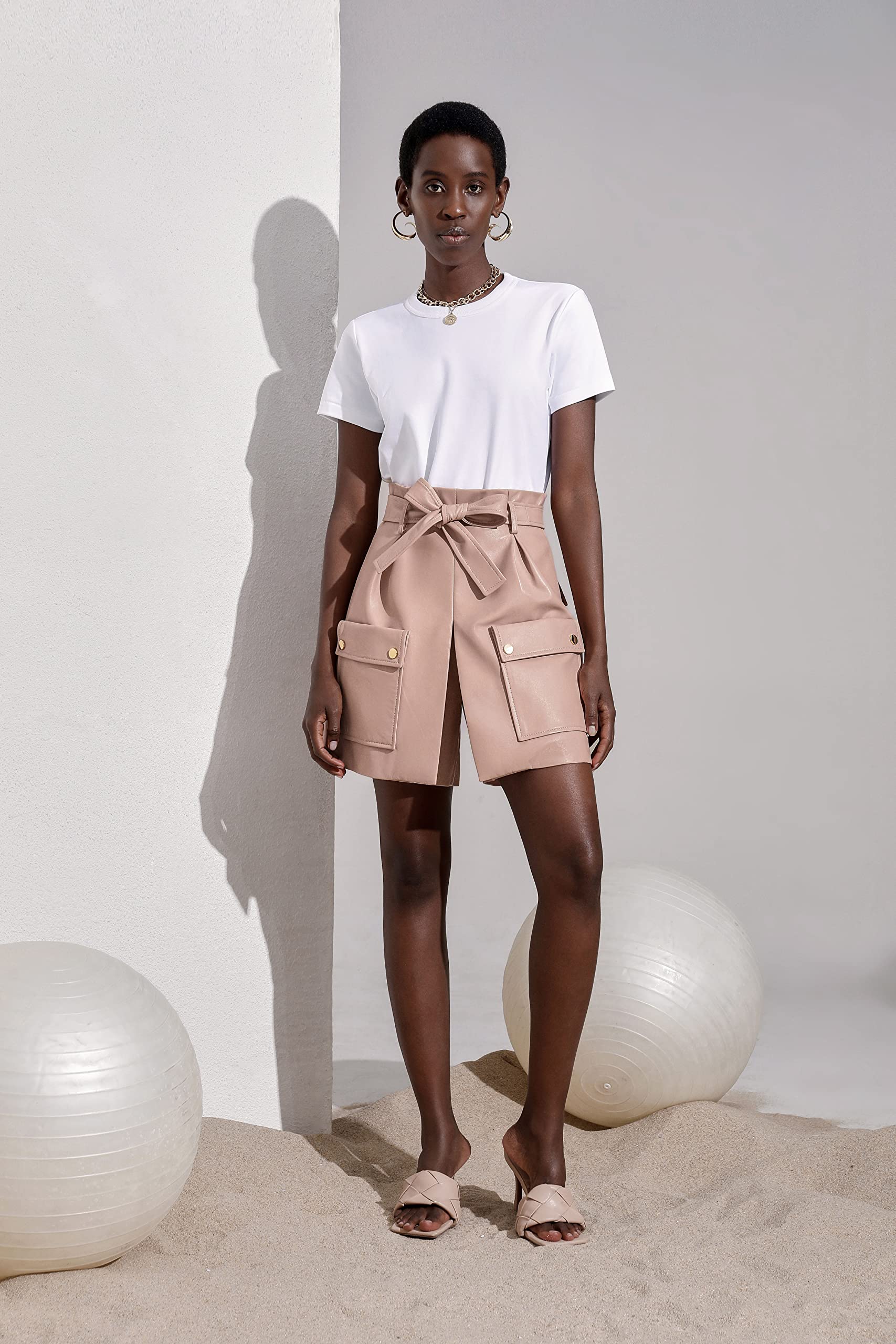 Women's High Waisted Wide Leg Paperbag Shorts - Genuine Leather with Adjustable Belt | SmartUniverse Wear | Perfect for Summer Outfits, Casual Wear & Night Out