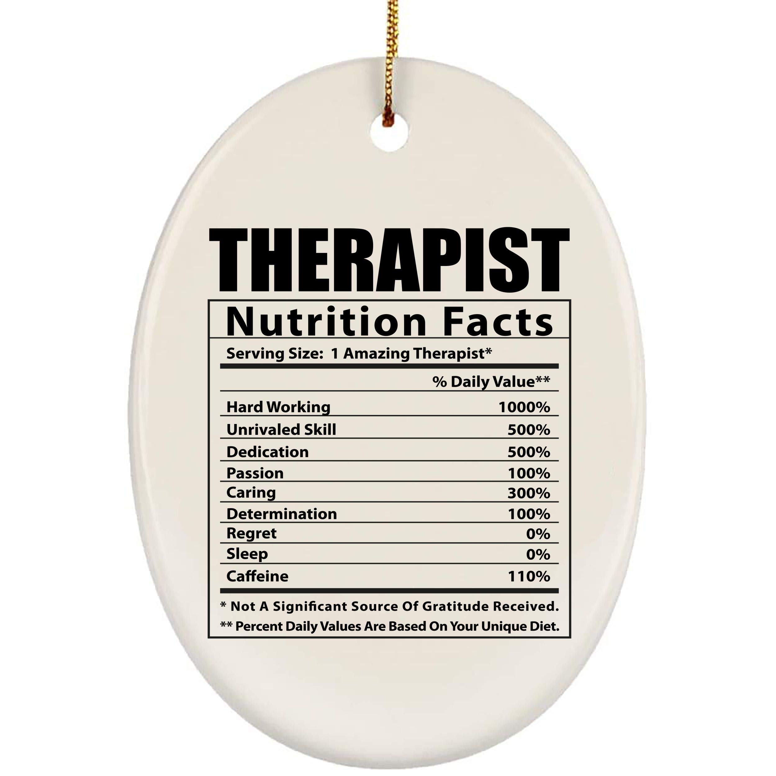 Funny Therapist Gifts - Nutritional Facts Ceramic Ornament for Christmas Tree 2024 | Oval Shaped Holiday Decor for Office, Home & Therapist Appreciation