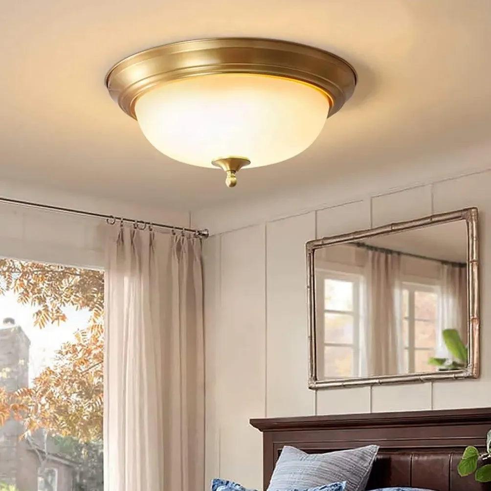 Vintage Gold Flush Mount Ceiling Light - Retro Bowl Shaped Fixture for Living Room, Bedroom & Dining Room Lighting