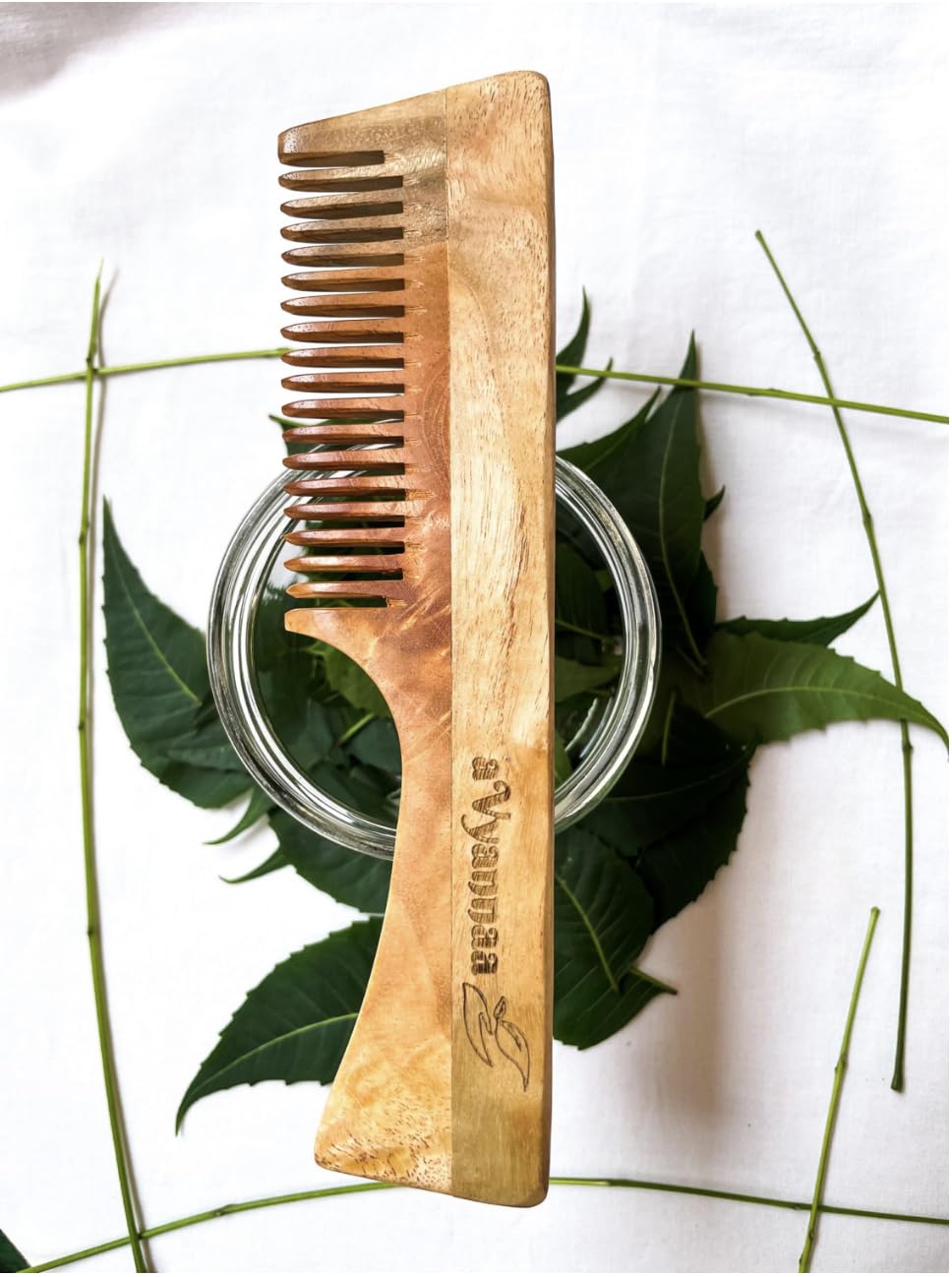aVyannaa Kachi Neem Wooden Comb for Women & Men - Natural Hair Growth Comb for Dandruff Control & Scalp Care with Ergonomic Handle - Perfect for Daily Hair Care Routine & Ayurvedic Scalp Massage