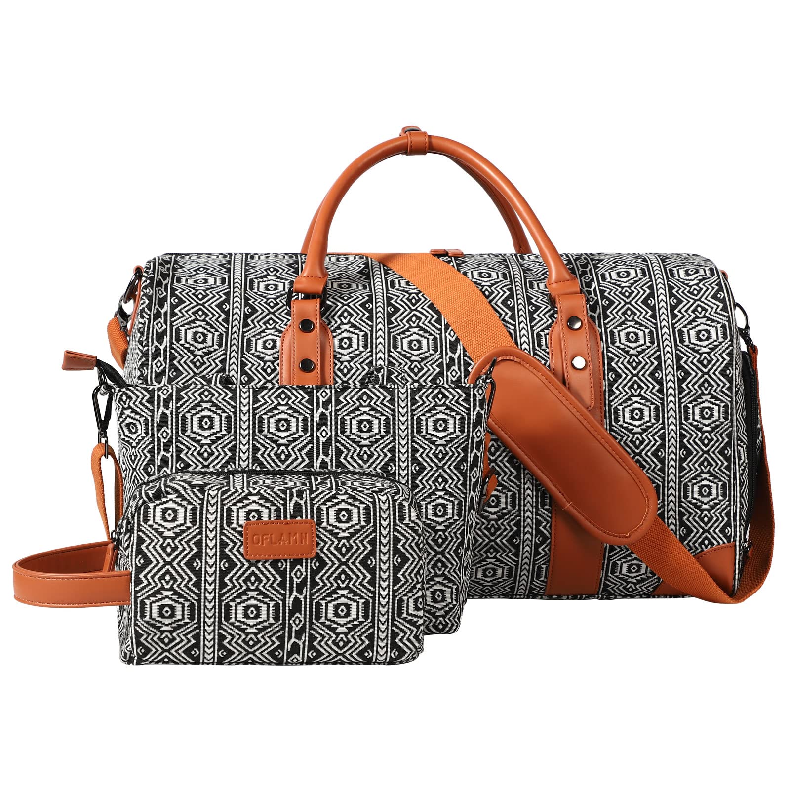 Oflamn Women's Canvas Weekender Bag - Large Travel Duffle Carry On Overnight Bag with Shoe Compartment (3 Piece Set) | Perfect for Weekend Getaways, Gym Trips & Business Travel