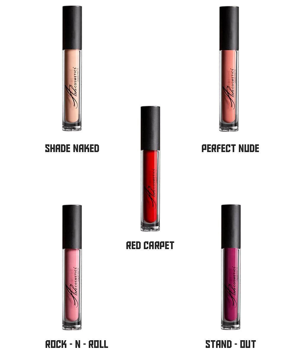 Ash Cosmetics Vegan Liquid Matte Lipstain - Ultra Creamy, Long Lasting, Smudge Proof & Non Sticky - Velvety Smooth Contouring Pigment - Nude, Red & Natural Shades (5 Colors) - Perfect for Everyday Wear, Date Nights & Special Occasions - Women's Gift Idea