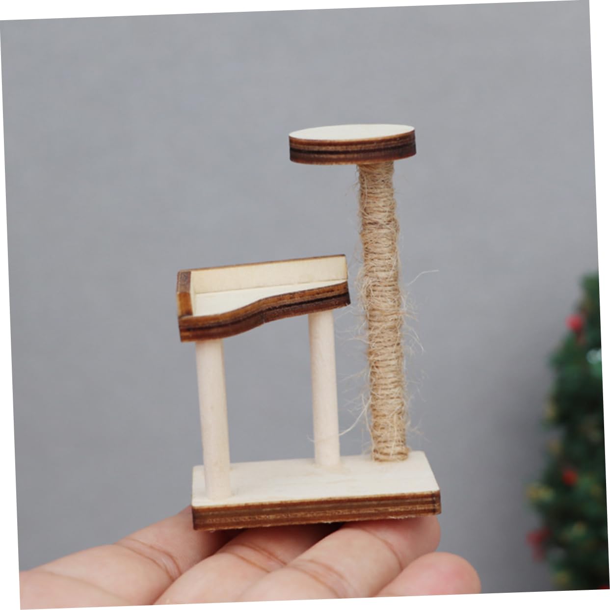 2pcs Mini Wooden Cat Tree Furniture - Dollhouse Climbing Tower for Cats, Desktop Ornament & Home Decor Accessory | Perfect for Small Spaces, Kitty Playtime, and Themed Room Decor