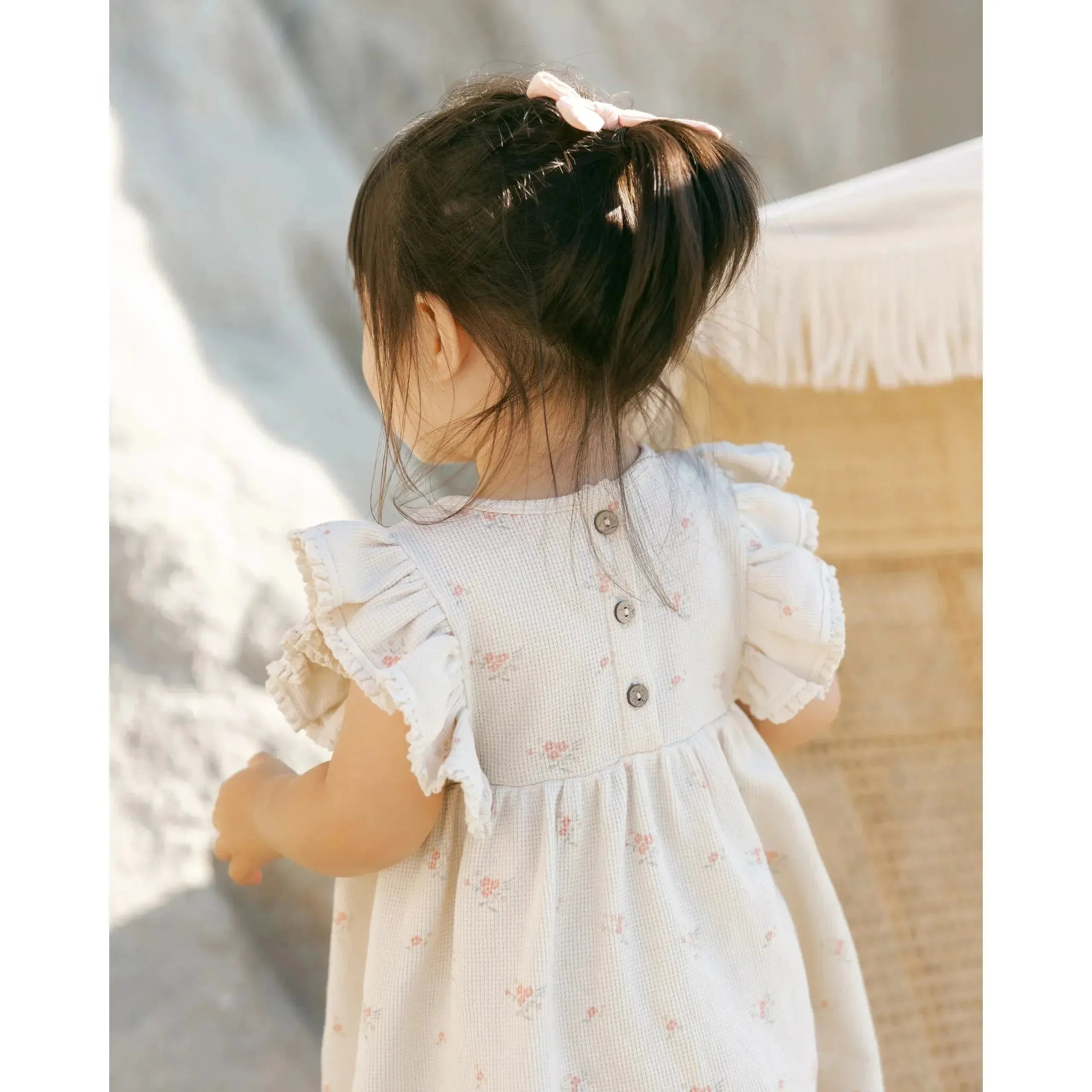Quincy Mae Organic Daisy Dress - Vintage Rose Floral Print Baby Girls' Dress for Spring & Summer Outfits, Photo Shoots & Special Occasions