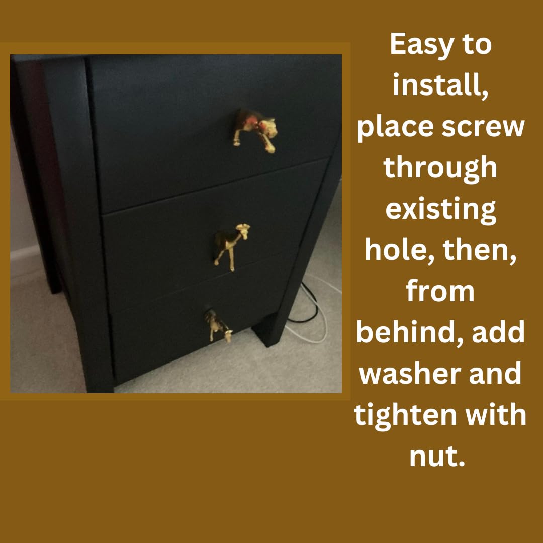 Gold Safari Animal Iron Metal Drawer Knobs - Giraffe Design Cabinet Pulls for Dresser, Wardrobe & Furniture (Set of 6) - Perfect for Kids Room, Nursery & Jungle-Themed Decor