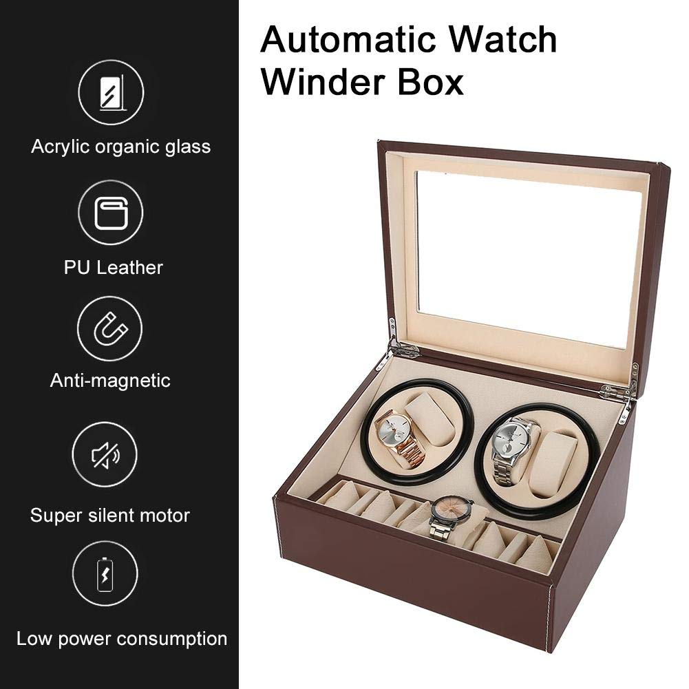 6 Grids Automatic Watch Winder Box - Quiet Motor with Multiple Rotation Settings, Brass Finish | Premium Watch Storage Case for Rolex, Omega & Luxury Watches | Perfect for Home, Office & Travel Use