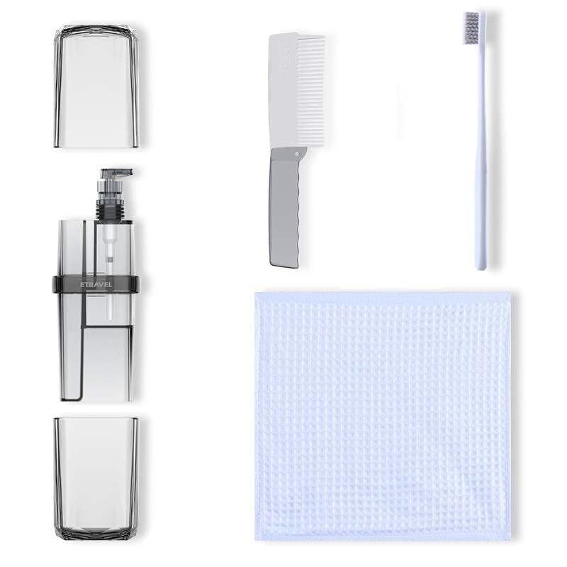 **7-in-1 Travel Toothbrush Case with Leak-Proof Design | Portable Toothbrush & Toothpaste Holder, Shampoo & Shower Gel Dispenser | Includes Towel, Toothbrush & Foldable Comb (Purple) – Perfect for Camping, Gym & Business Trips**