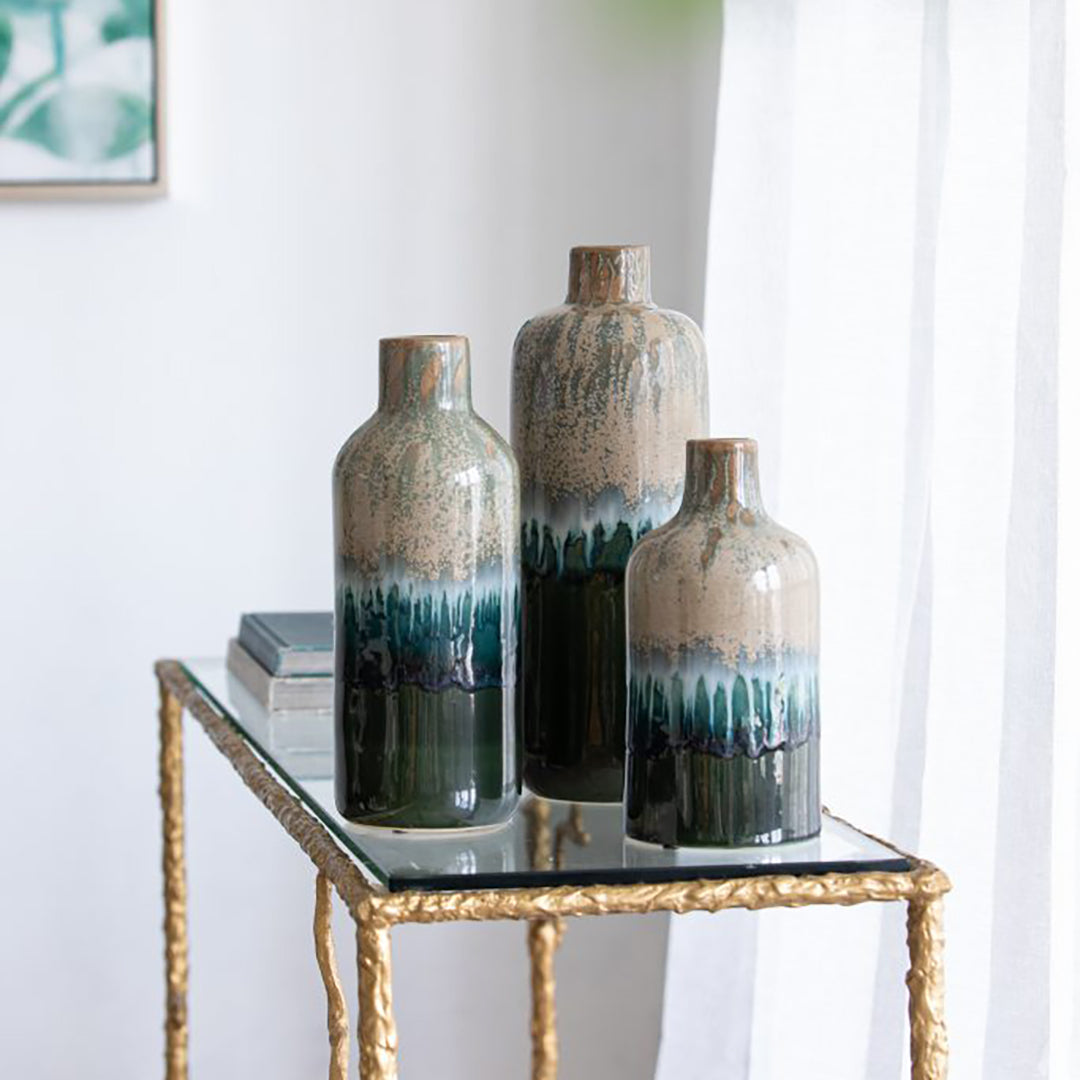 Blue and Green Ceramic Vases Set of 3 - Handmade Home Decor for Living Room, Dining Table, Wedding Centerpiece & Gift