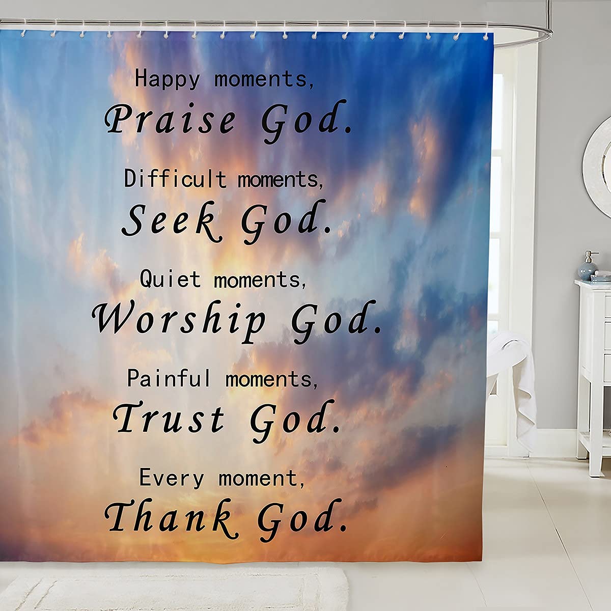 Inspirational Healing Shower Curtain with Uplifting Prayers & Thoughts - 72x72 Inch Colorful Sky Design Polyester Fabric Bathroom Curtain for Women, Girls, Boys & Teens - Perfect for Spa-Like Bathrooms, Meditation Showers & Relaxing Bathtub Decor