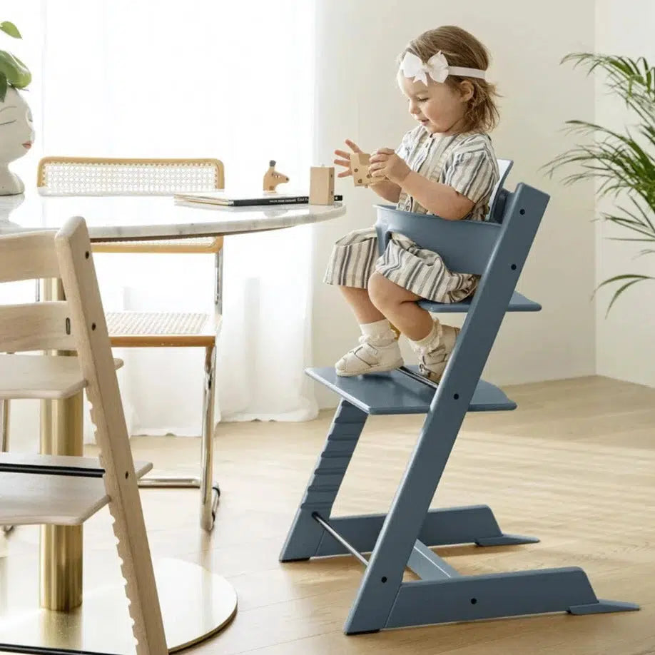 Stokke Tripp Trapp High Chair with Baby Set² Bundle - Adjustable Ergonomic Toddler Chair in Fjord Blue | Perfect for Baby-Led Weaning & Family Dining