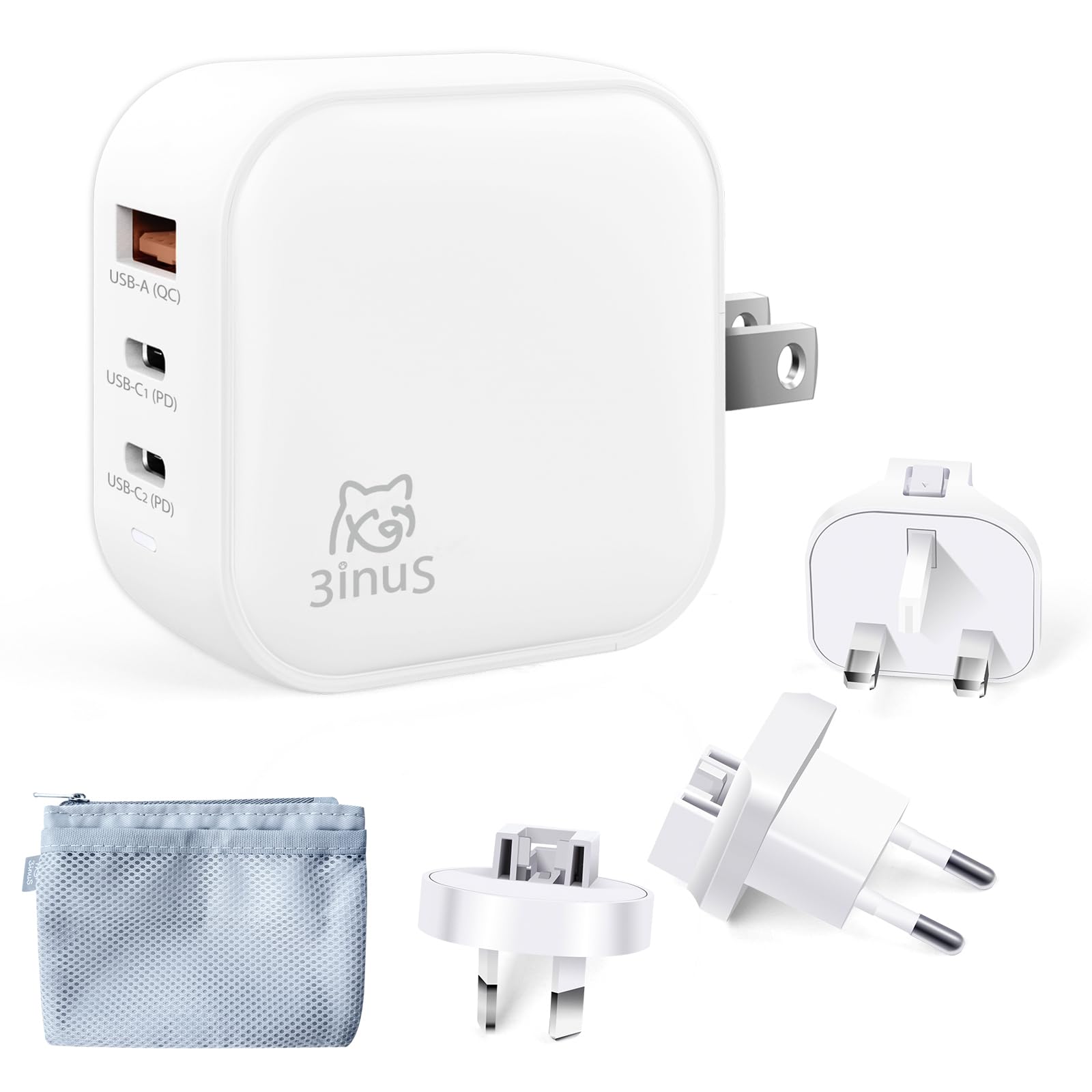 65W USB C GaN Fast Wall Charger with Foldable Plug - PD PPS Charger for iPhone 16/16 Plus/16 Pro/Pro Max, Samsung Galaxy, iPad, MacBook & Laptops | Includes Worldwide Travel Adapters | Perfect for Home, Office & Travel Charging