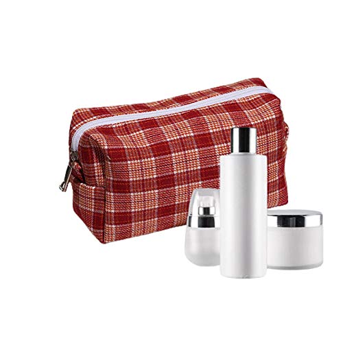 Hacoly Colorful Cotton Lattice Toiletry Bag for Women & Men - Waterproof Cosmetic Makeup Travel Organizer (Red) | Perfect for Gym, Vacation, Business Trips & Daily Essentials Storage