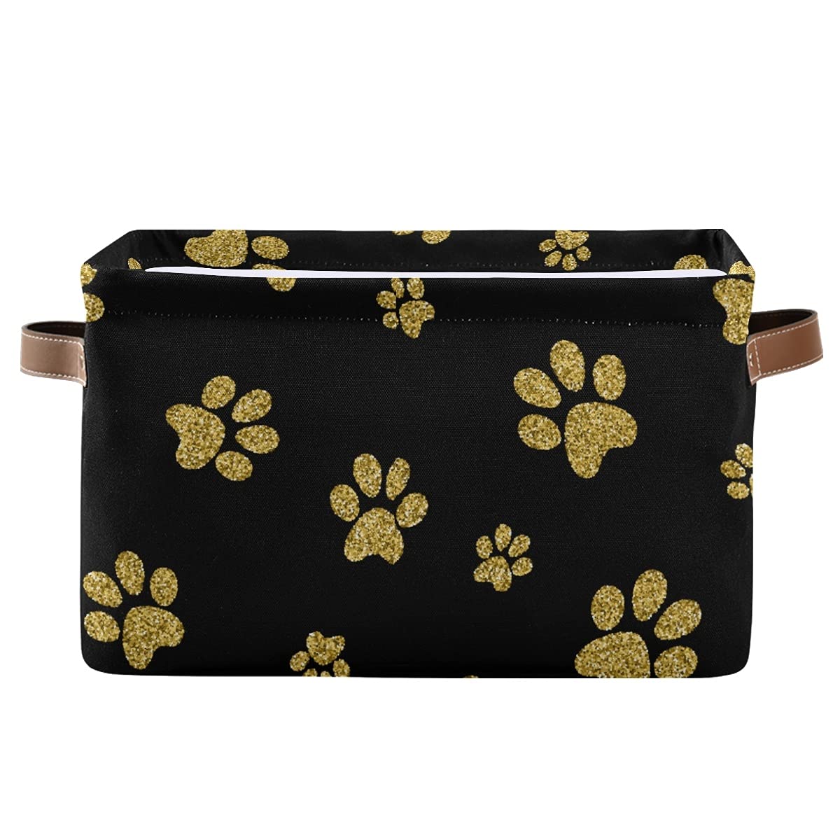 Premium Gold Dog Print Square Storage Baskets - Set of 2 Canvas Closet Organizers for Home & Office | Perfect for Shelves, Toys, and Laundry Organization