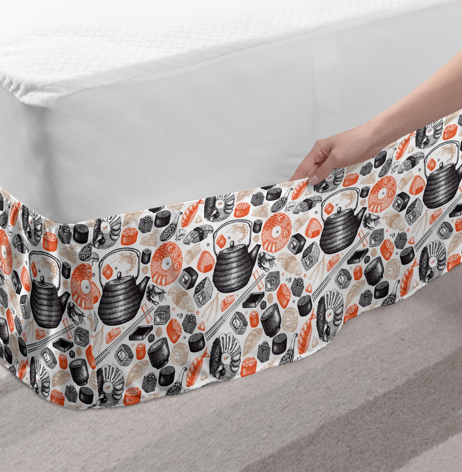 Ambesonne Sushi Bed Skirt - Shrimp Sushi Print Twin/Twin XL for Modern Bedroom Decor