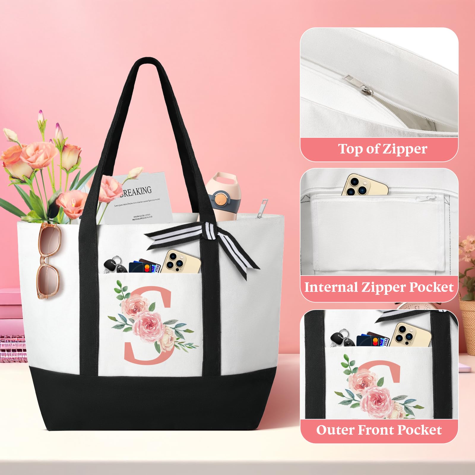 TRSODD Large Tote Bag and Makeup Bag Set - Perfect Mother's Day Gift, Birthday Present for Women, Friendship Gift Idea - Great for Work, Travel & Daily Use