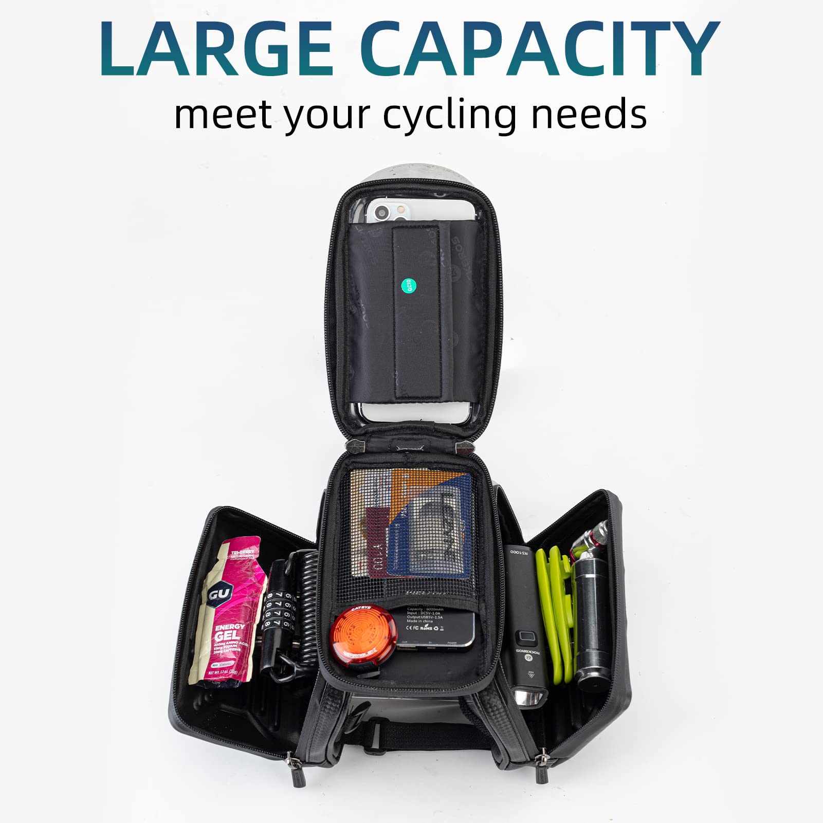 ROCKBROS Waterproof EVA Bike Phone Frame Bag - Top Tube Mount Pouch for Smartphones Under 6.7