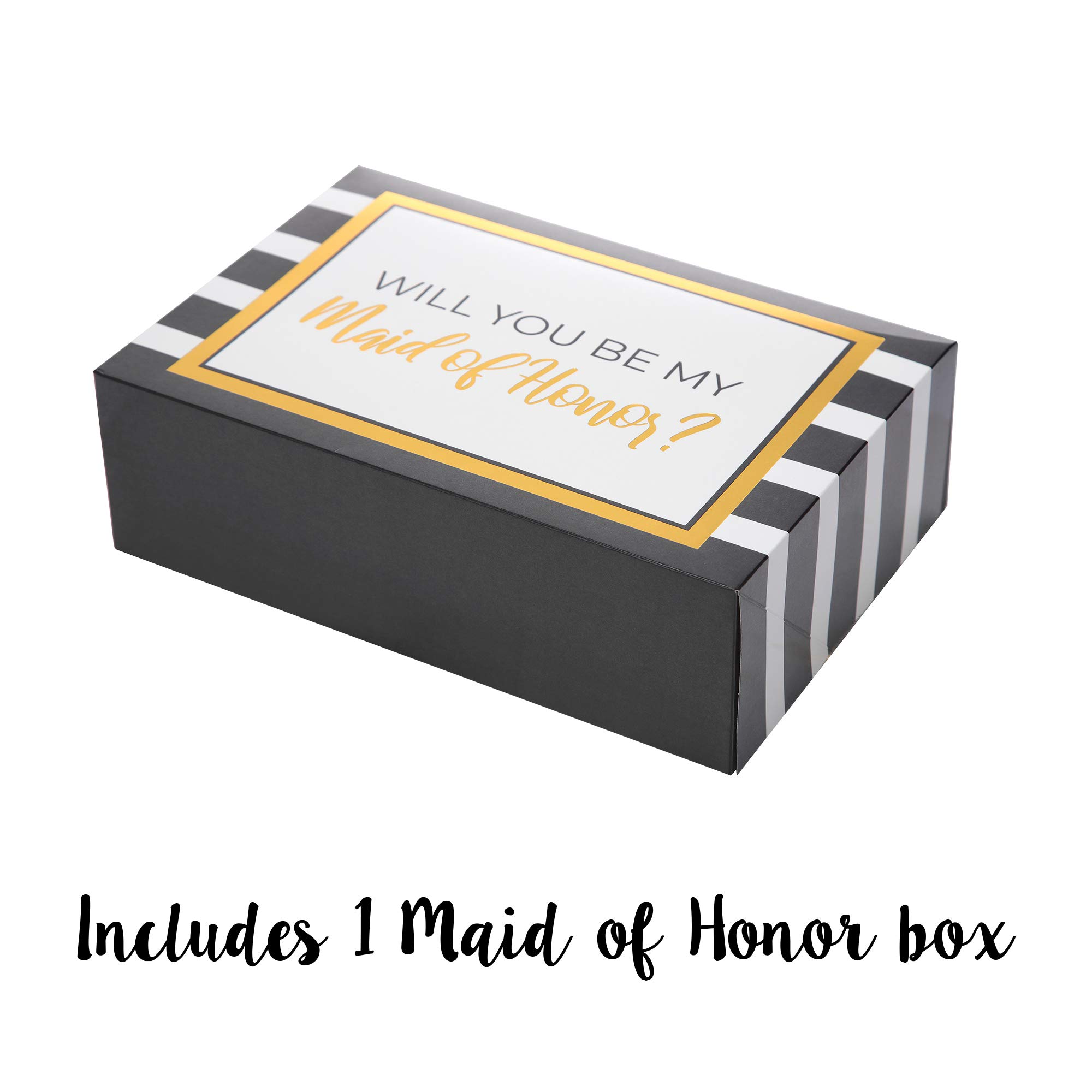 Pop Fizz Designs Bridesmaid Proposal Box Set - 10 Pack (1 Maid of Honor + 9 Bridesmaid Boxes) - Gold Foil Striped Wedding Party Gifts - Perfect for Bridal Showers, Bachelorette Parties & Proposal Surprises