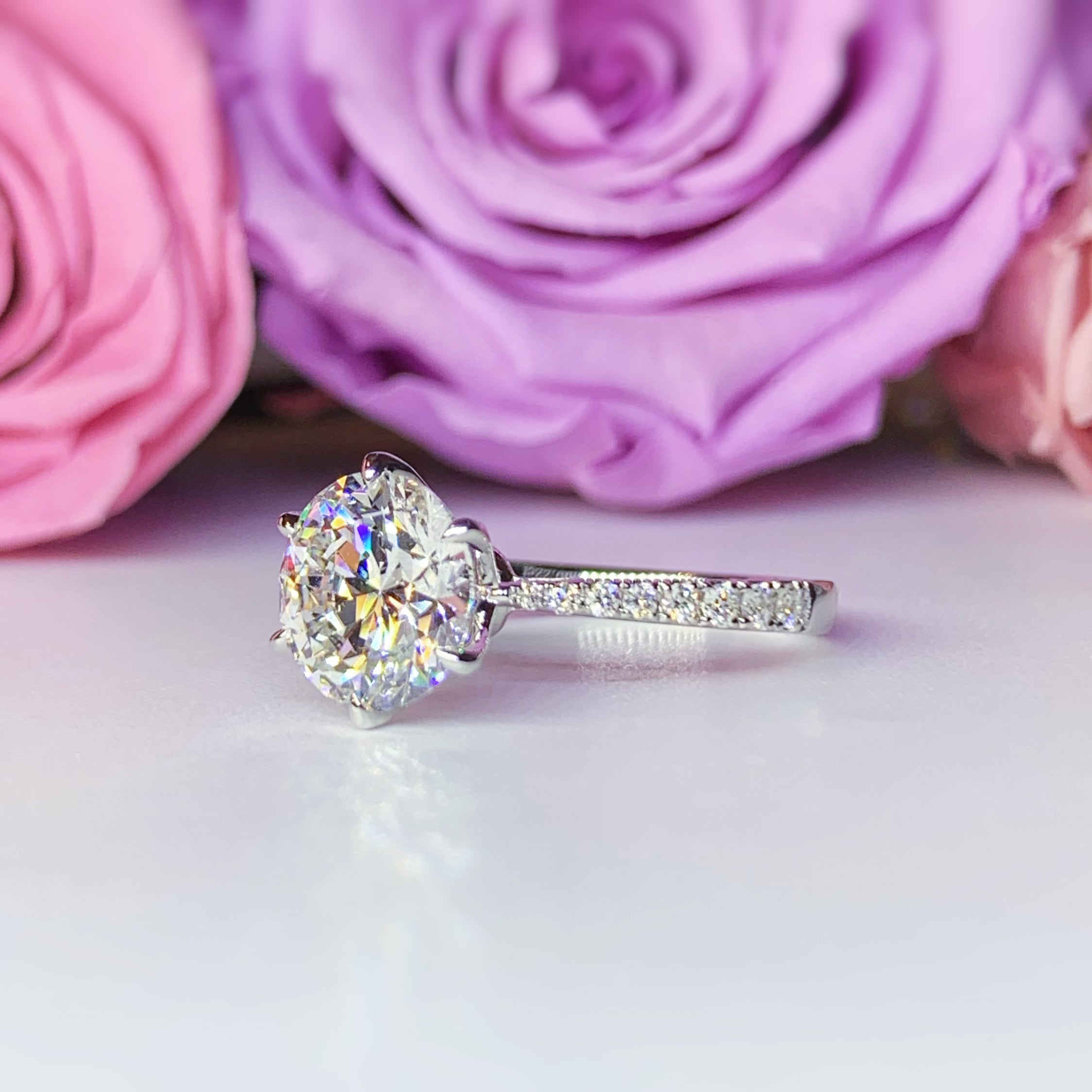 Six Prong Side Stone Diamond Engagement Ring - 1.5ct Round Cut Solitaire Wedding Band for Women (LGR240) | Perfect for Proposals, Anniversaries & Bridal Jewelry