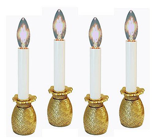 Brass Pineapple Electric Window Candlestick Lamps - Set of 4 Vintage Style LED Candle Lights for Home Decor, Wedding, Dining Room & Holiday Ambiance