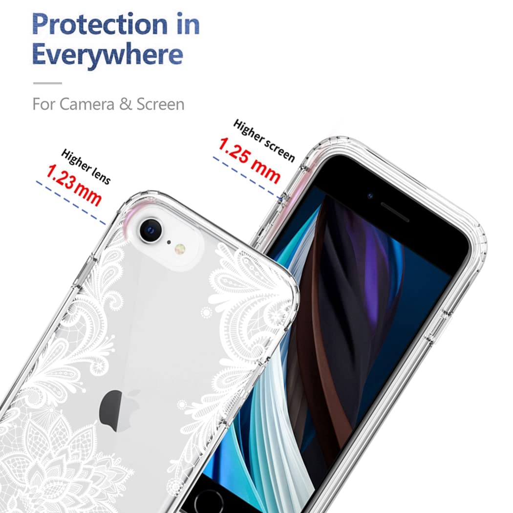 Premium Clear Mandala Phone Case for iPhone SE 2022/SE3/SE 2020/7/8 with Tempered Glass Screen Protector | Full Body Protective Cover | Perfect for Everyday Use, Travel & Gift Giving
