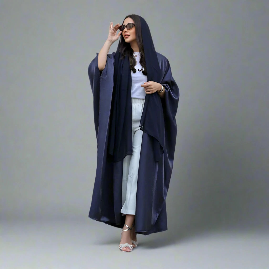 Elegant Hijab Batwing Sleeve Farasha Cardigan Open Abaya Dress for Muslim Women - Modest Islamic Fashion for Prayer, Eid, and Special Occasions