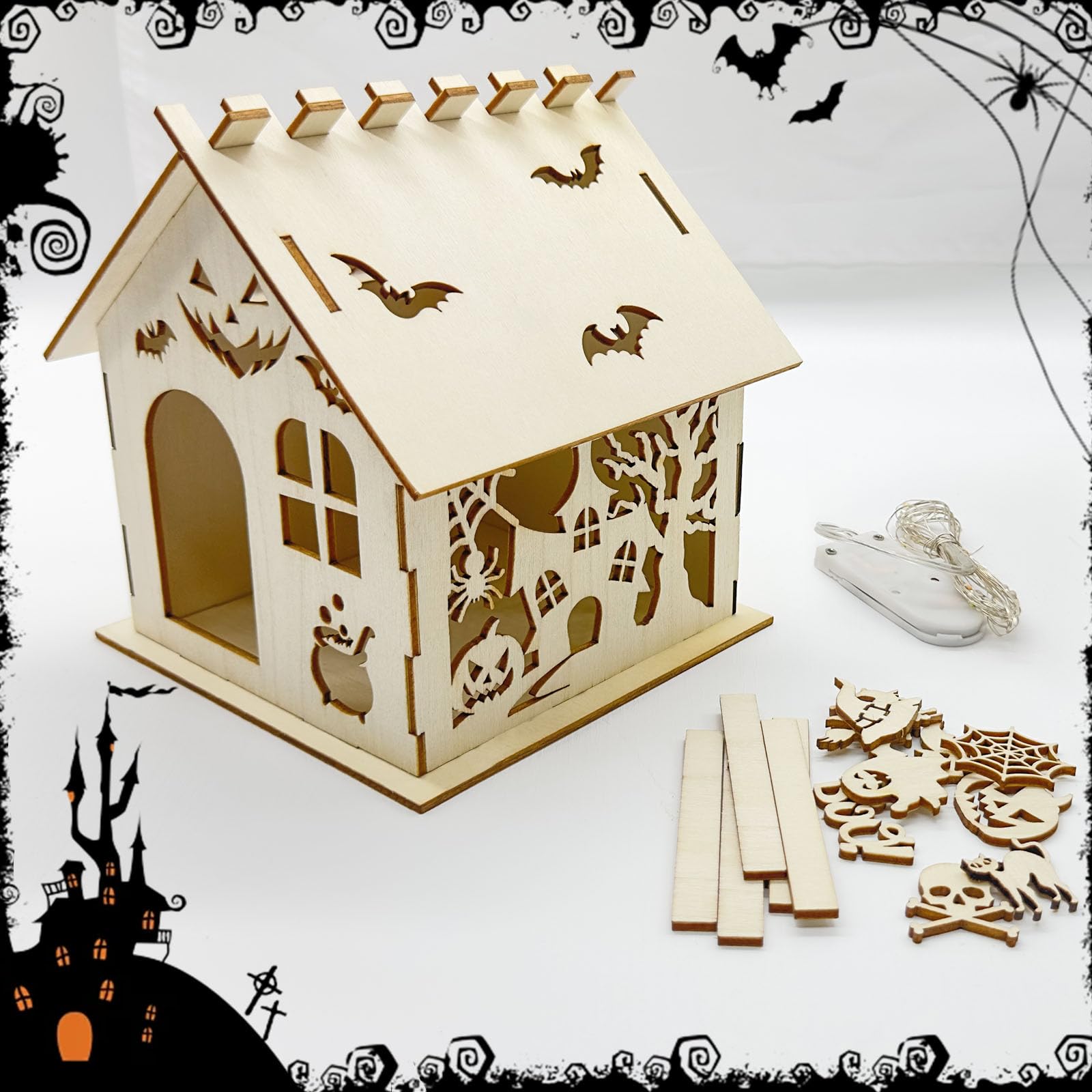 6 Set DIY Wooden Halloween Castle House Craft Kit - Build & Paint Unfinished Haunted House Art Project | Bulk Halloween Party Decorations for Kids & Adults | Perfect for Fall Festivals, Classroom Activities & Home Decor