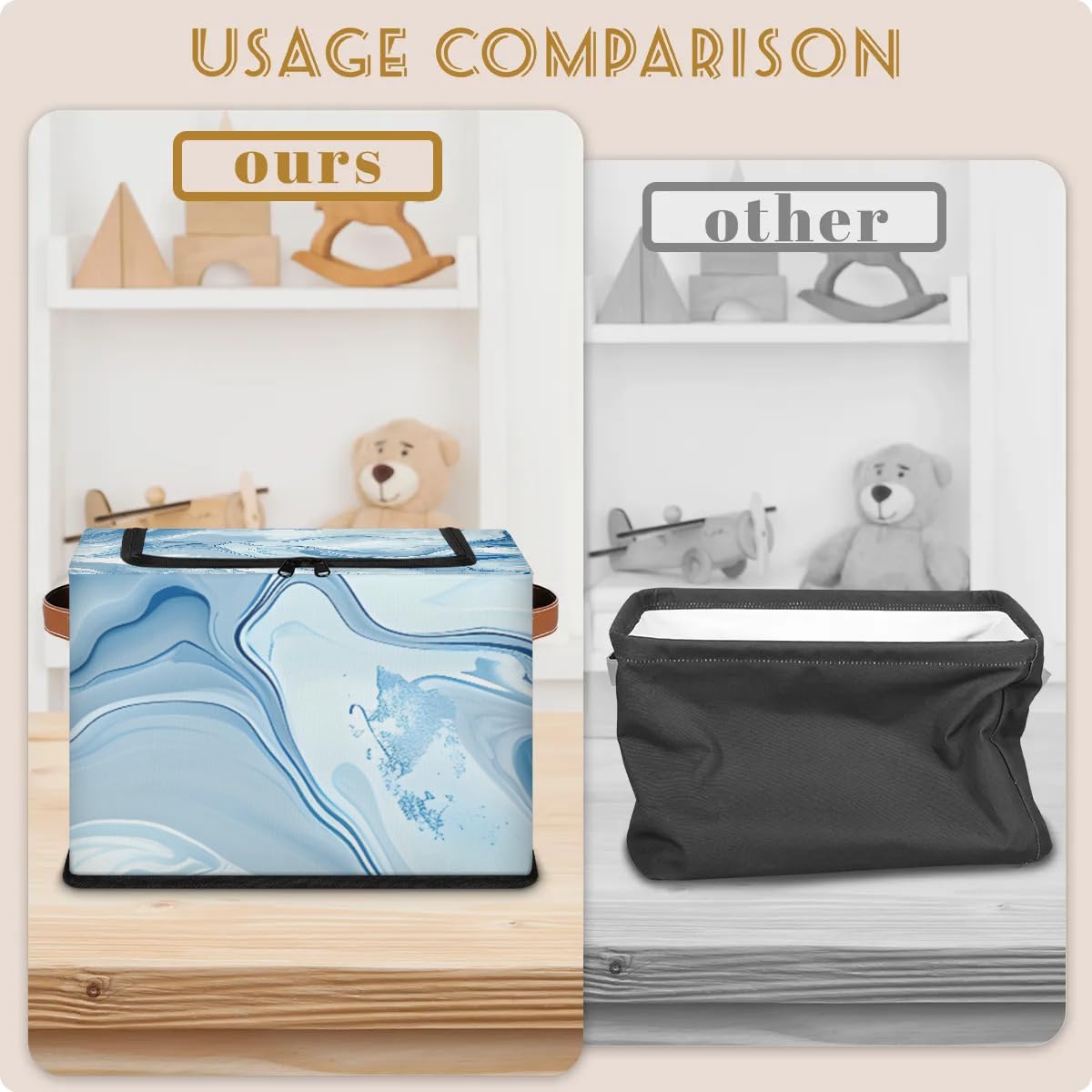 Collapsible Metal Frame Storage Bins with Zipper Lid & Handle - Light Blue Organizing Baskets (2 Pack) - Perfect for Bedroom, Closet, Toy & Clothes Storage - Space Saving Home Organization Solution