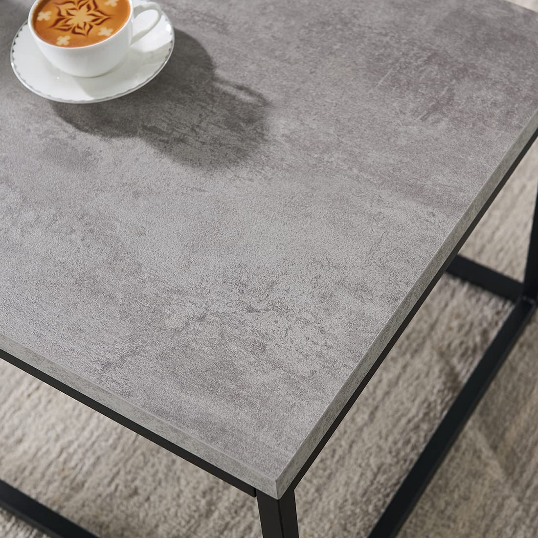 CENSI 40-Inch Modern Industrial Concrete Coffee Table - Rectangle Grey Marble Top with Wood & Metal Base - Extra Thick Durable Design for Living Room, Lounge & Office