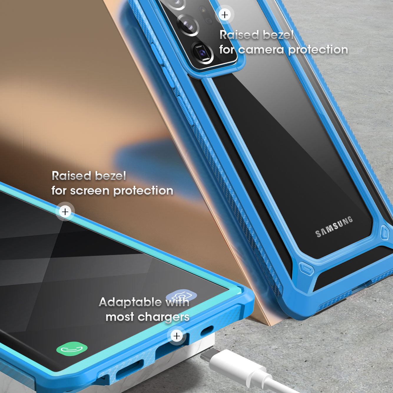 Samsung Galaxy Note20 Ultra Unicorn Beetle EXO Clear Protective Case - Blue | Shockproof & Scratch-Resistant Cover for Daily Use, Work & Travel