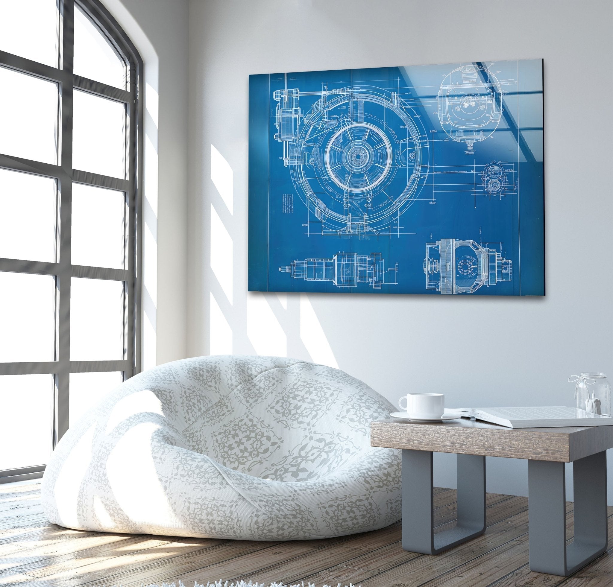 Modern Architecture Drawing Glass Wall Art - Elegant Home & Office Decor for Living Room, Bedroom, or Workspace