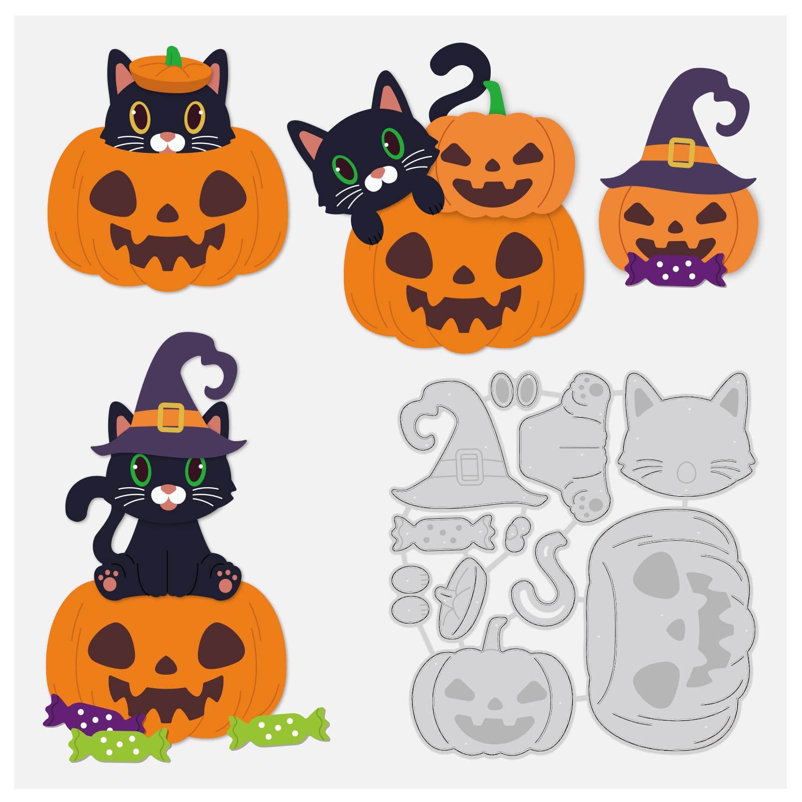 BENECREAT 4.2x4.2 Inch Halloween Cutting Dies Set - Pumpkin Cat Pattern Embossing Dies for DIY Scrapbooking, Card Making & Craft Projects | Perfect for Halloween Party Favors, Home Decor & Gift Wrapping (0.8mm Thick)