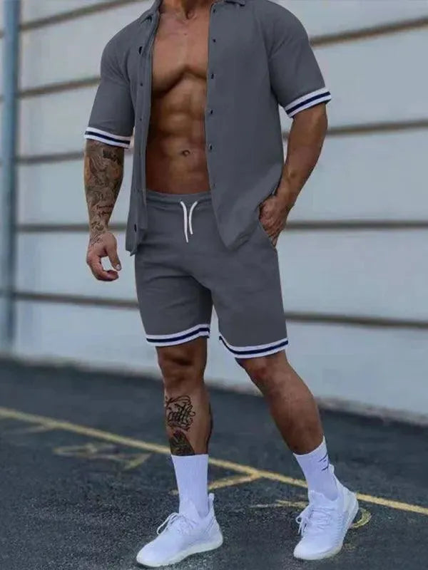 Minimalist Contrast Casual Shorts Set for Men - Comfortable Summer Lounge & Streetwear Outfit