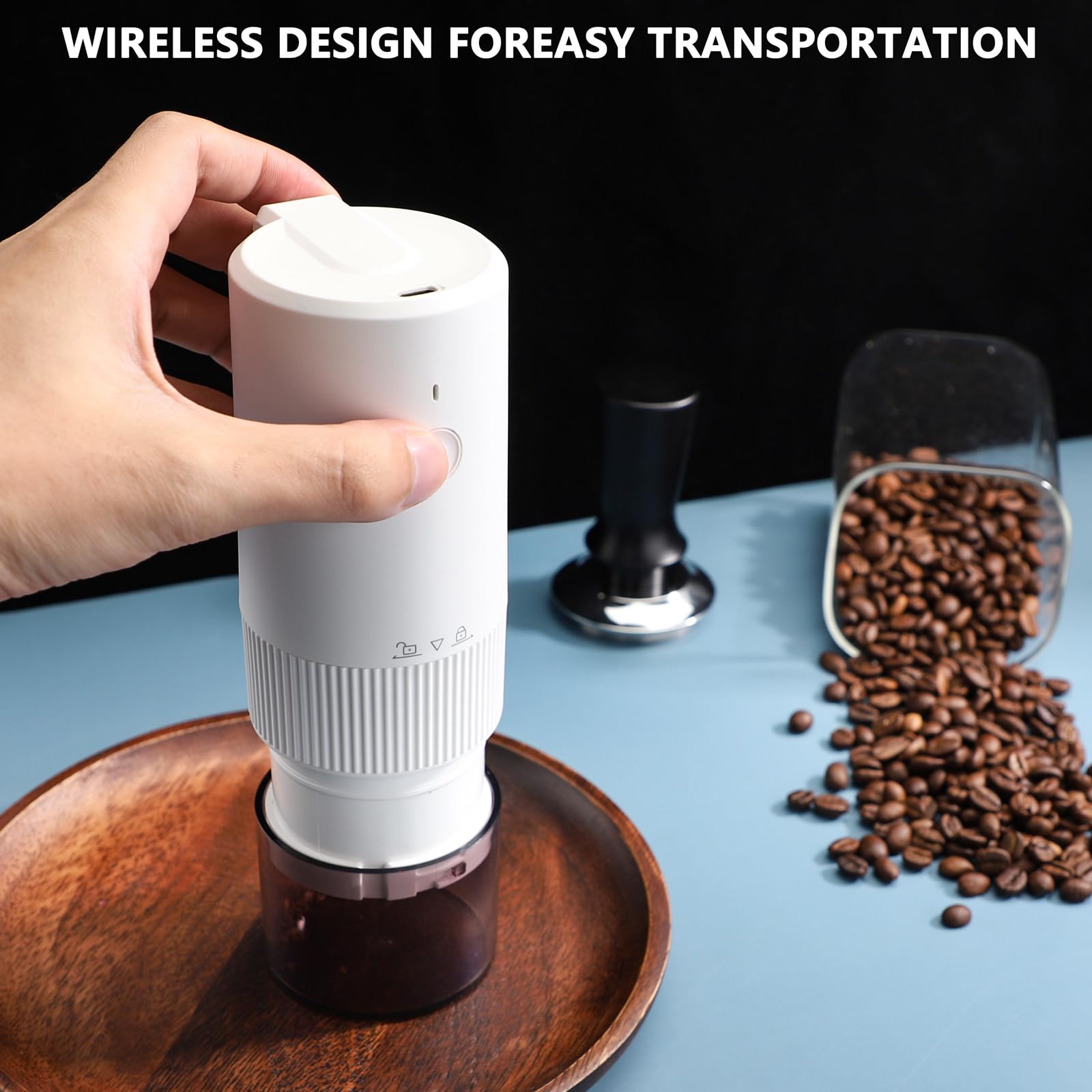 Premium Electric Coffee Grinder with Conical Burr - Adjustable Grind Settings for Espresso, French Press & Drip Coffee - Compact & Portable Travel Coffee Grinder (White) - Perfect for Home, Office & Camping Use