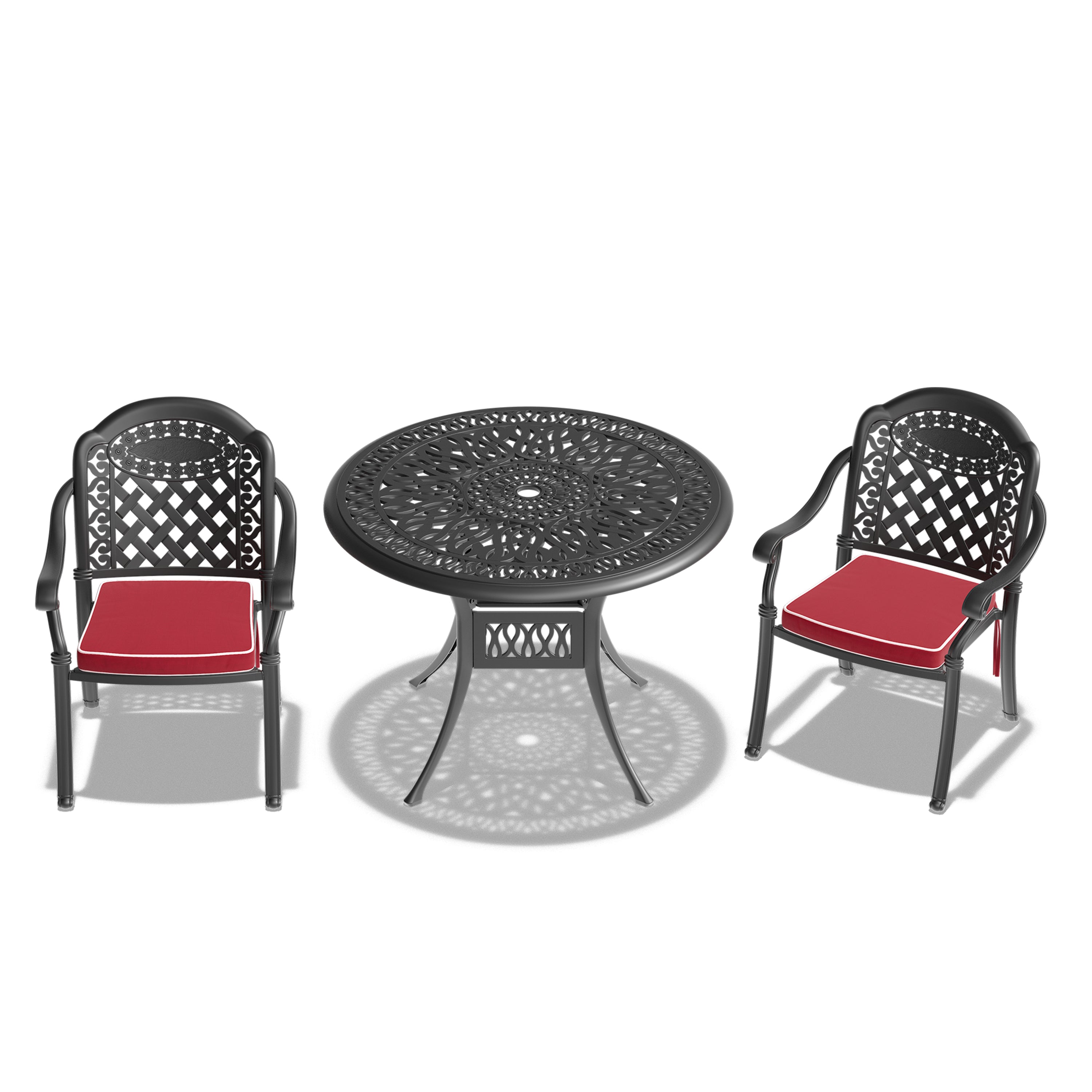 3-Piece Cast Aluminum Patio Furniture Set with Cushions (Random Colors) - Outdoor Dining & Lounge Set for Garden, Poolside, and Backyard Relaxation