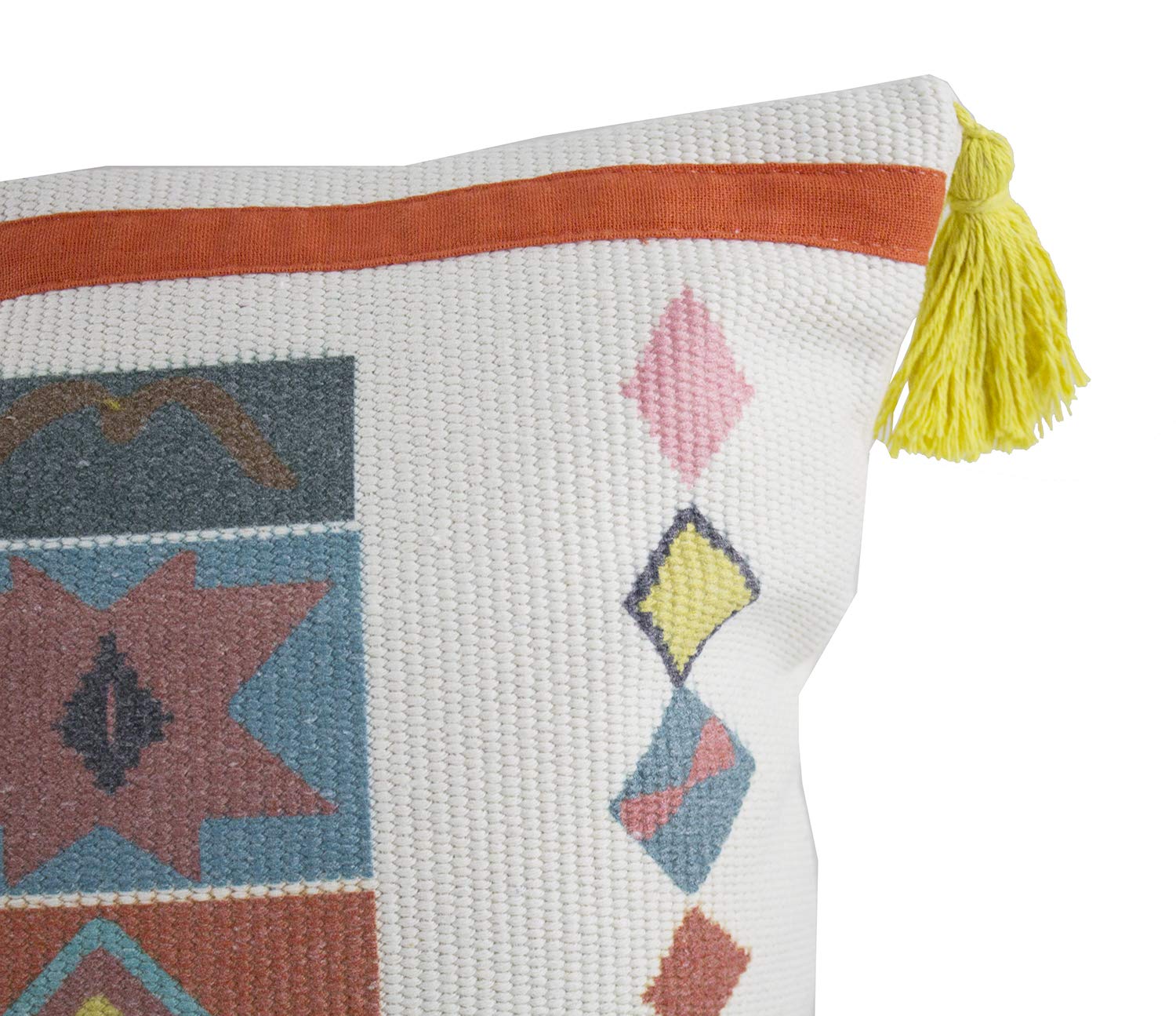 Fennco Styles 17x17 Inch Woven Geometric Decorative Throw Pillow Cover with Insert - White Square Cushion for Sofa, Bed, Living Room & Home Decor - Perfect for Modern, Boho & Farmhouse Style Interiors