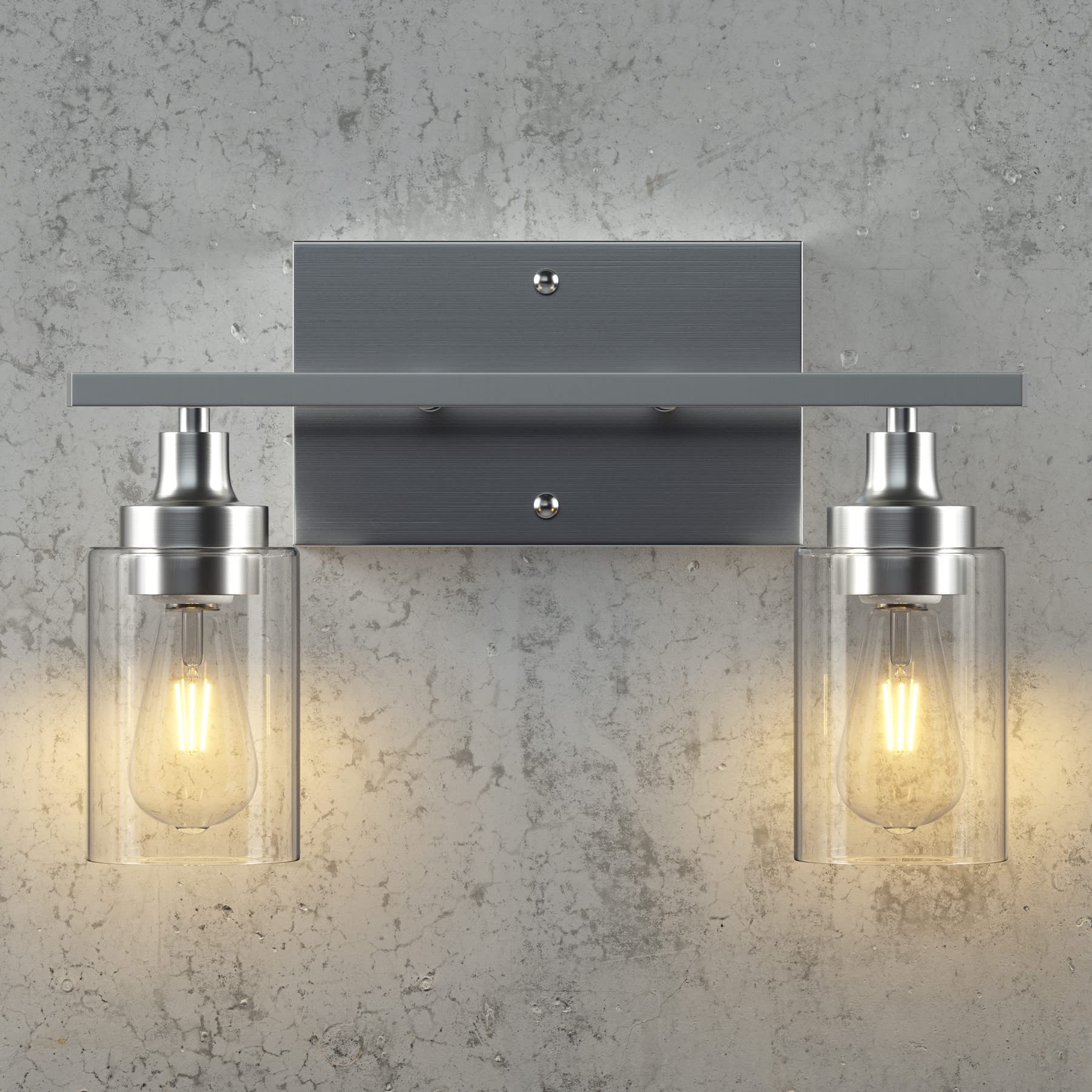 VONLUCE Modern 2-Light Bathroom Vanity Lighting Fixture - Clear Ribbed Glass Shades, Nickel Finish Wall Sconce for Mirror Illumination | Perfect for Bathroom, Powder Room & Dressing Area Makeup Lighting