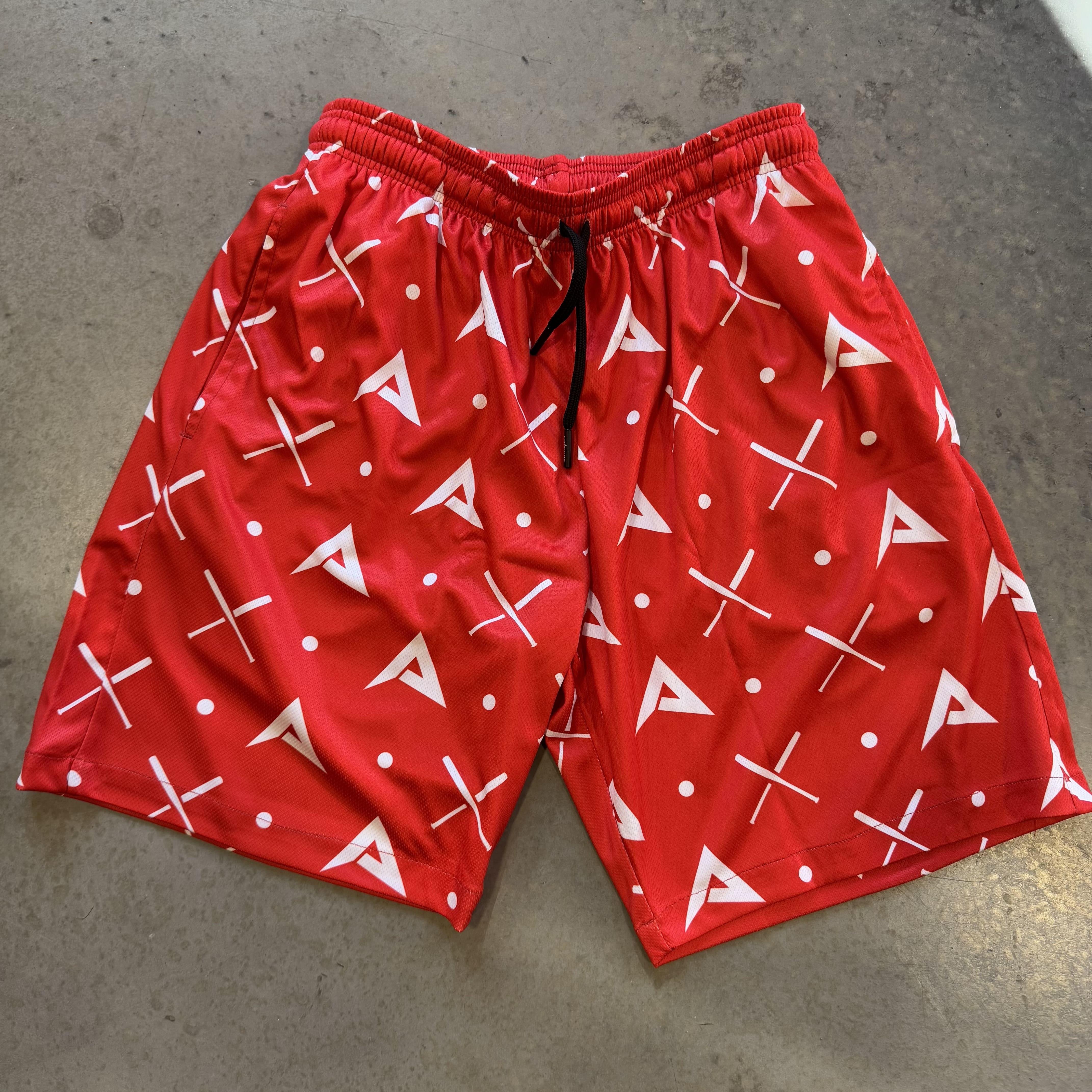 Anarchy Mesh Shorts for Men - Breathable Athletic Running Shorts with Pockets, Red & White - Perfect for Gym, Workout, and Outdoor Sports