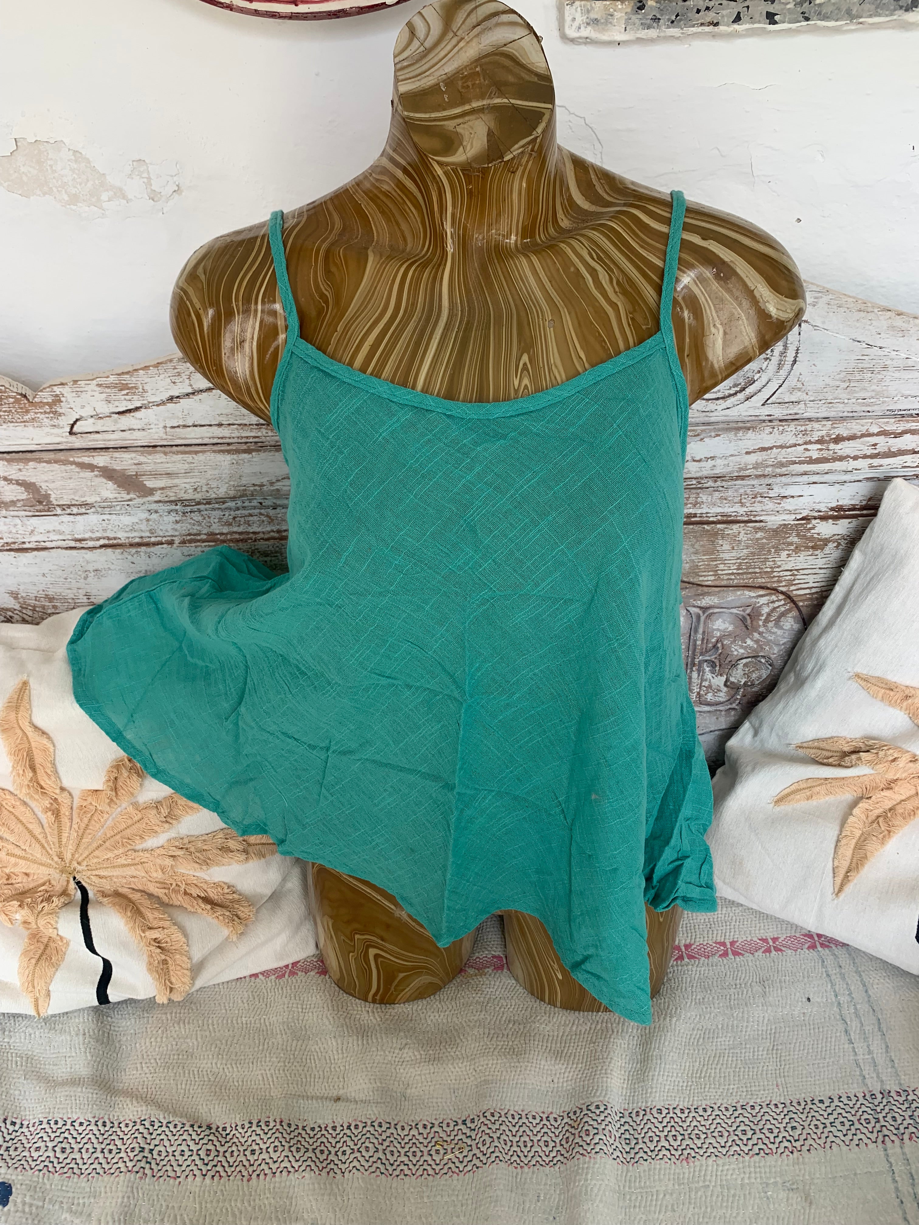 Boho Linen Butterfly Top - Turquoise Formentera Blouse for Women | Perfect for Beach, Summer & Casual Outfits