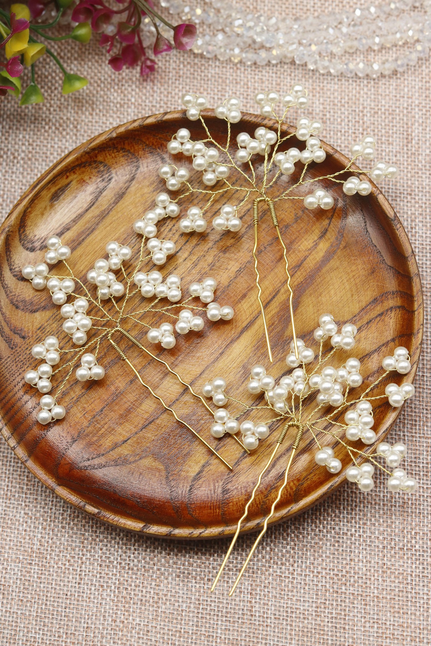 Kercisbeauty Gold Pearl Beads Bridal Hair Pins Set of 3 - Crystal Wedding Hair Accessories for Bride, Bridesmaids & Special Occasions - Perfect for Weddings, Proms & Formal Events