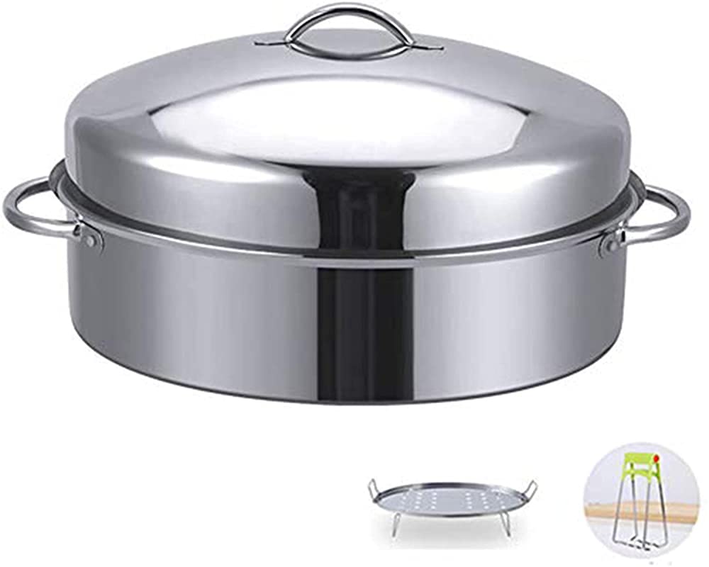 Premium Stainless Steel Fish Poacher & Steamer Pot - Extra Large Oval Design for Turkey, Duck, Fish - Fast Heating Induction Compatible Cookware - Perfect for Stovetop, Kitchen & Holiday Cooking Gifts