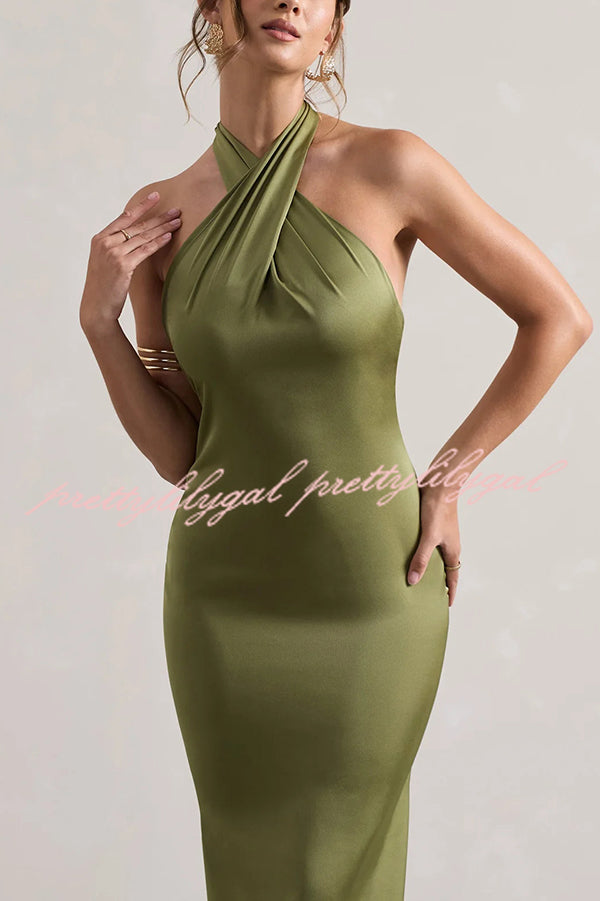 Elegant Solid Color Halter Neck Tie Backless Maxi Dress for Women - Perfect for Summer Beach Parties, Evening Events & Date Nights