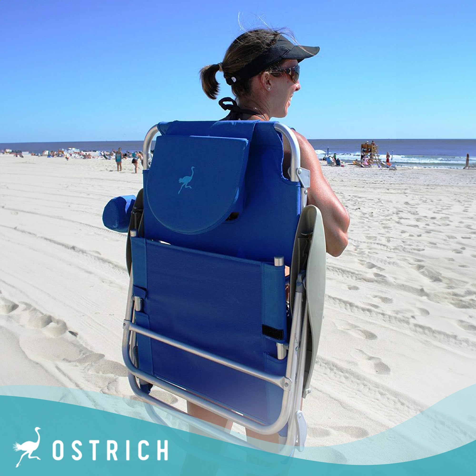 5-Position Reclining Ostrich On-Your-Back Beach Chair for Outdoor Relaxation - 4 Pack - Perfect for Beach, Poolside, Camping & Backyard Lounging