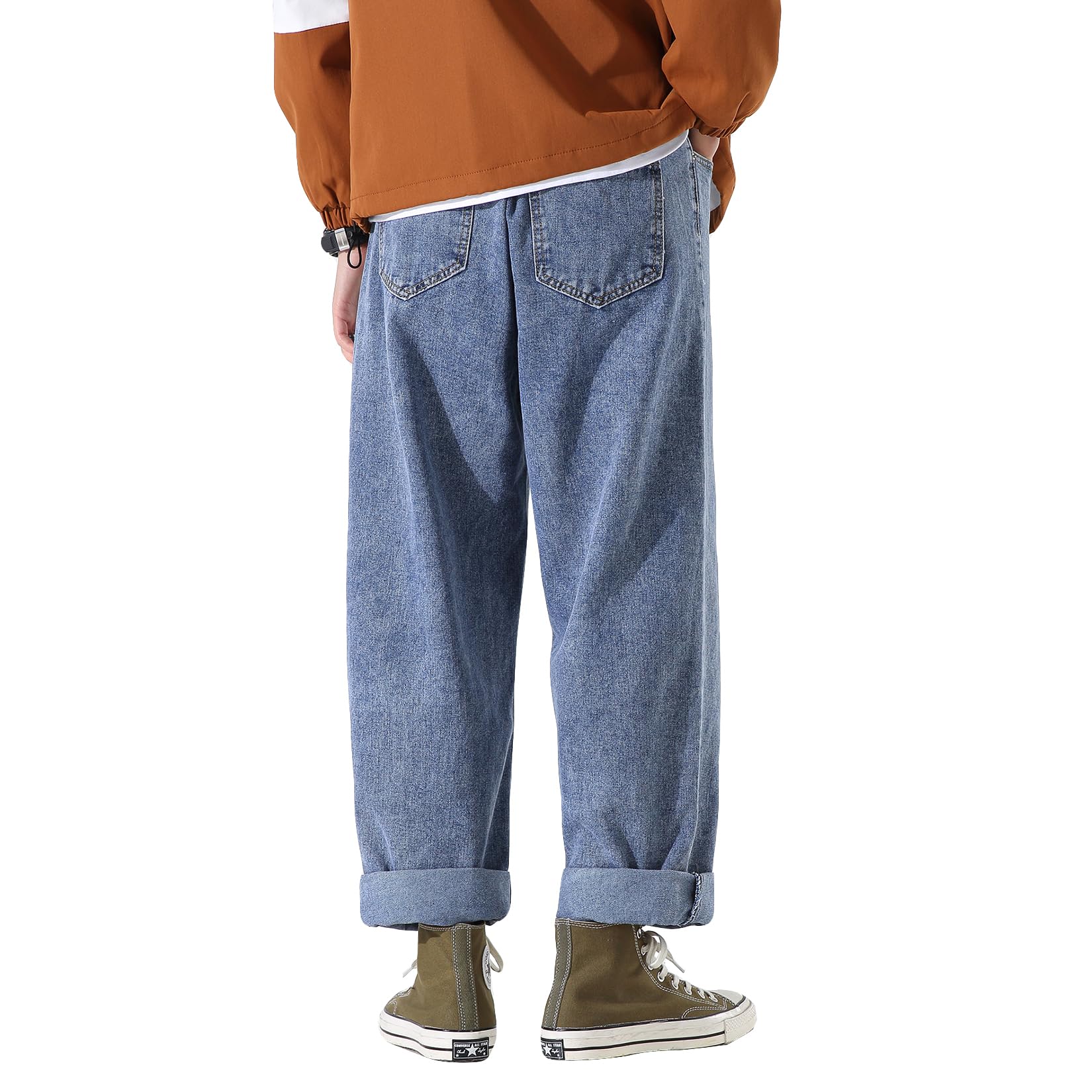 DOSLAVIDA Men's Work Jeans - Casual Hip Hop Cargo Pants, Solid Color Loose Fit Straight Wide Leg Cotton Denim Trousers with Zipper for Construction, Warehouse & Streetwear Fashion