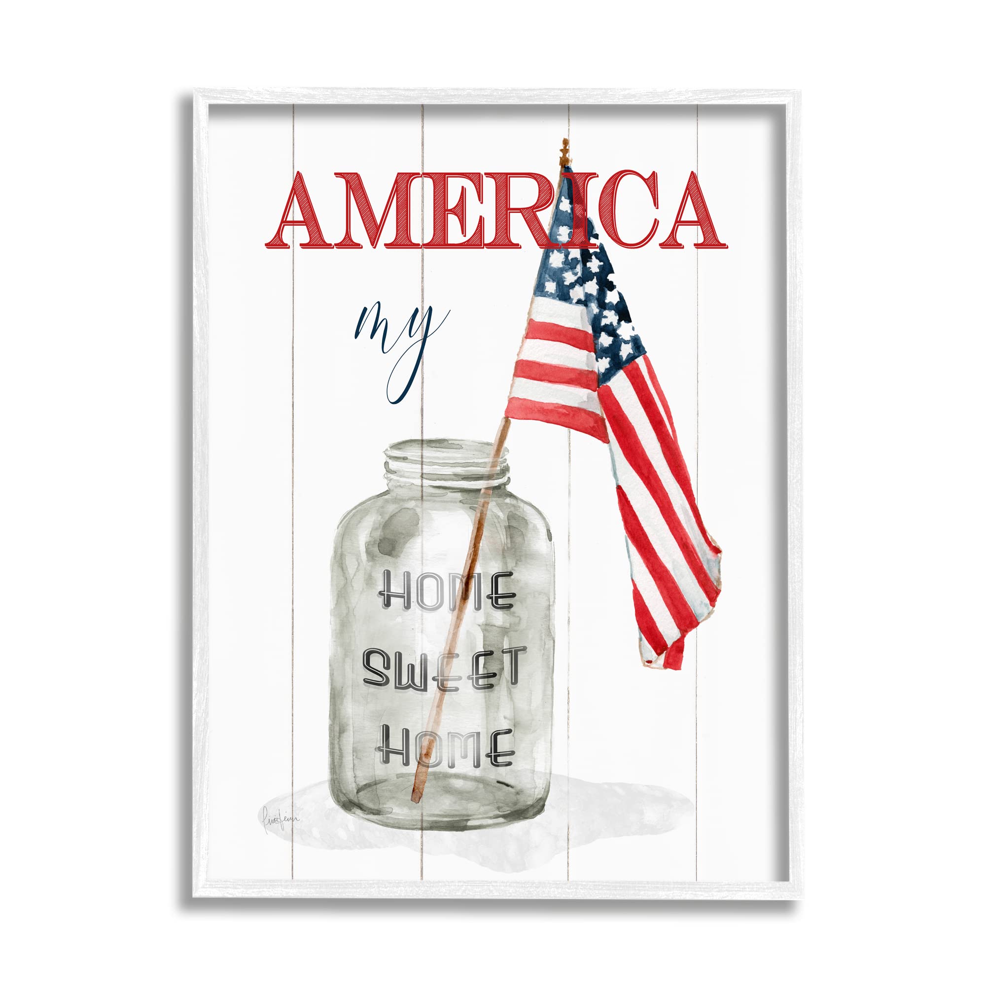 Stupell Industries America My Home Sweet Home Patriotic Country Flag Wall Art - Designed by Livi Finn - Perfect for Living Room, Bedroom & Office Decor